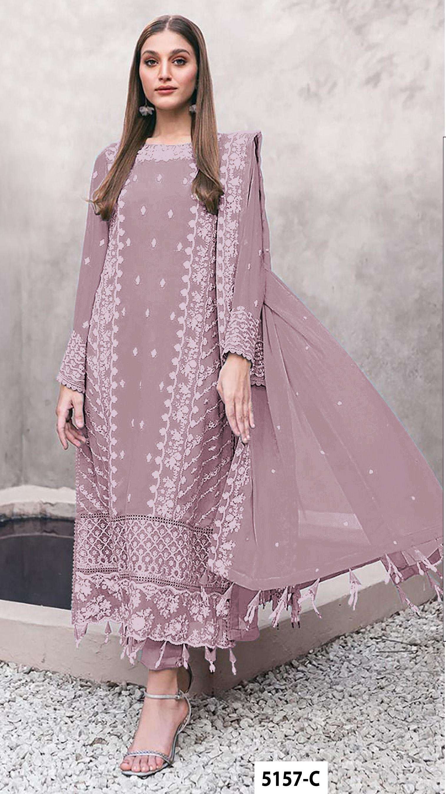 DESIGNER WEDDING PARTY WEAR STRAIGHT FAUX GEORGETTE DEEP PINK PAKISTANI SALWAR SUIT JG 5157 C