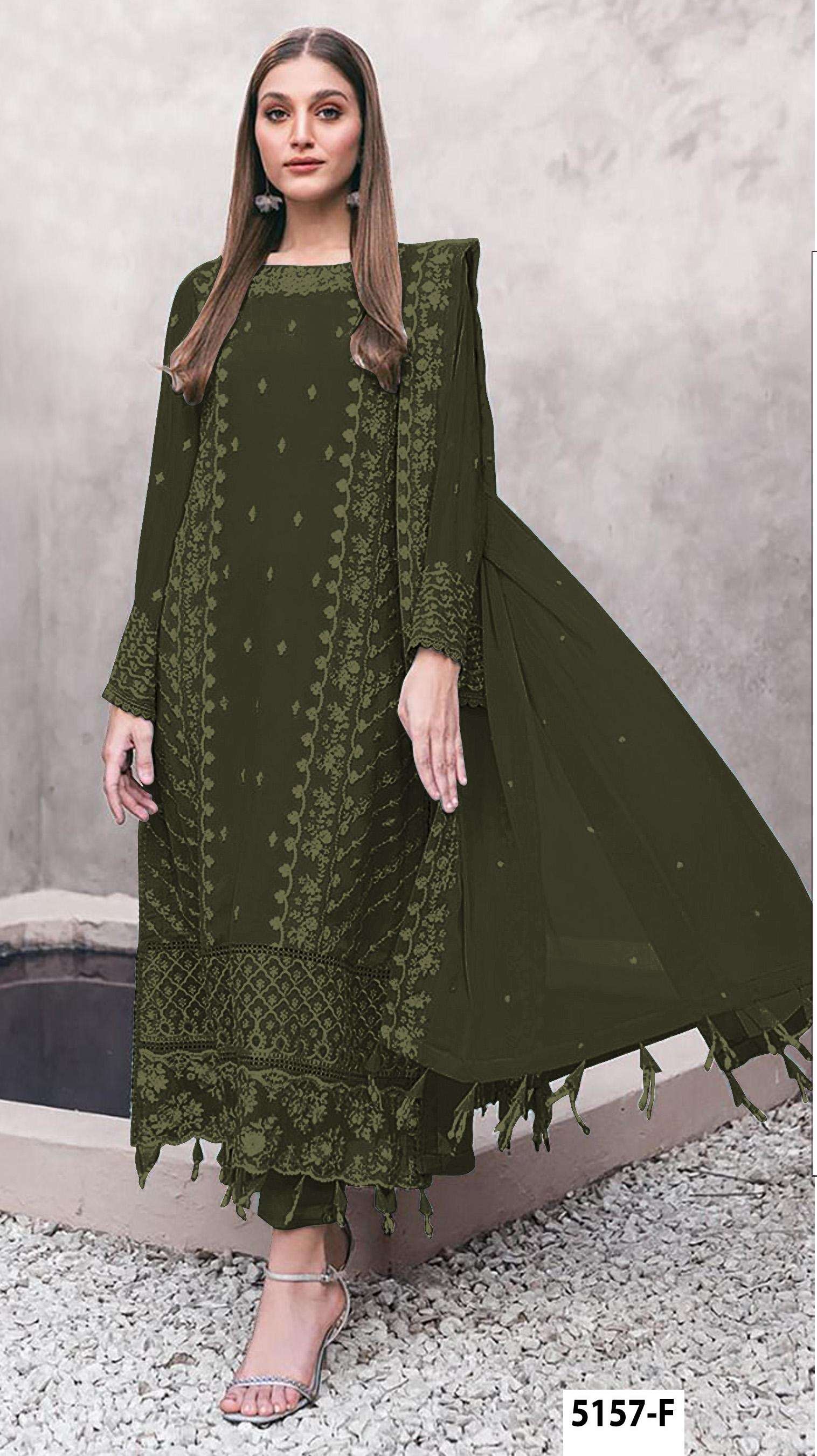DESIGNER WEDDING PARTY WEAR STRAIGHT FAUX GEORGETTE GREEN PAKISTANI SALWAR SUIT JG 5157 F
