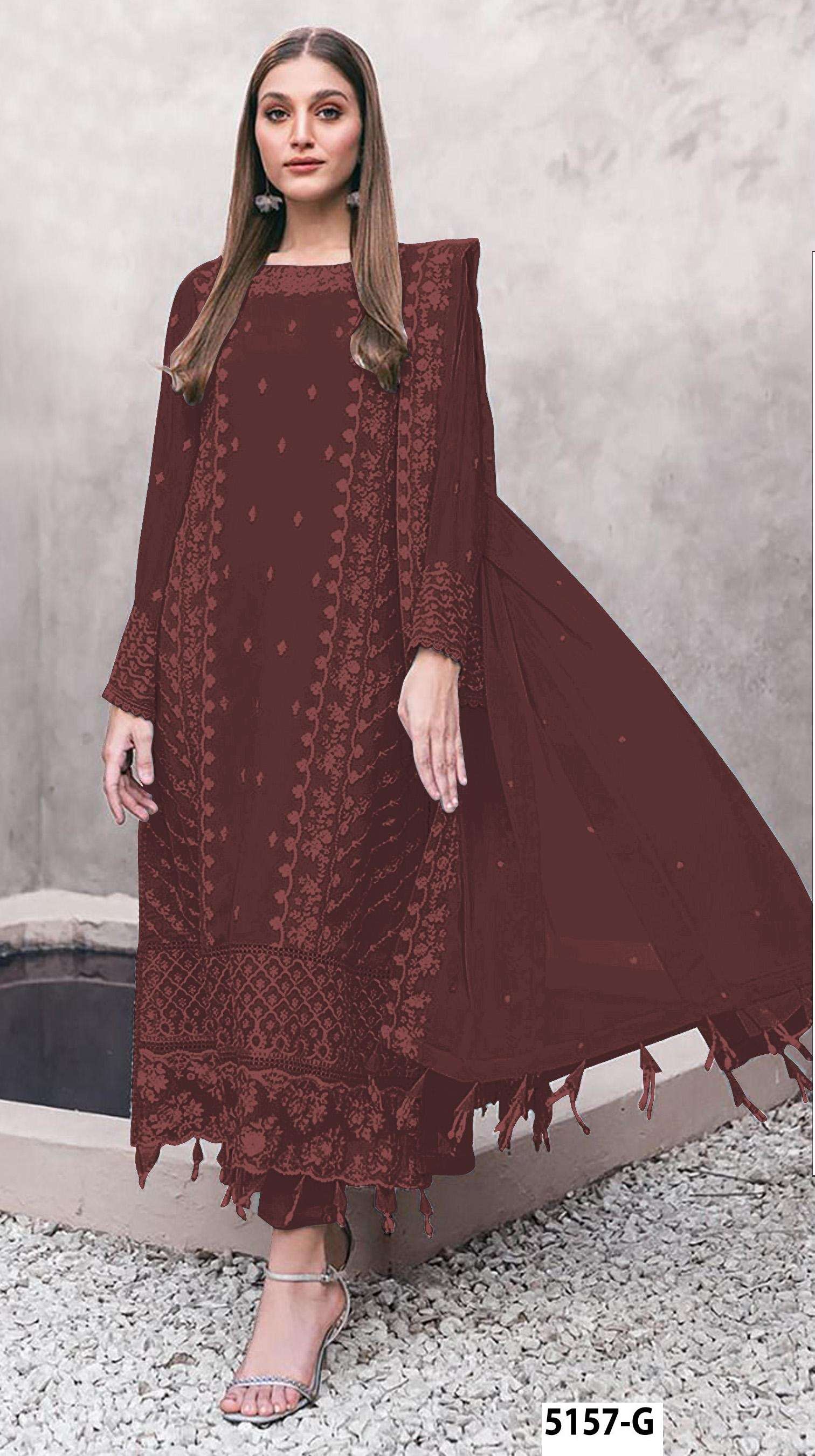 DESIGNER WEDDING PARTY WEAR STRAIGHT FAUX GEORGETTE BROWN PAKISTANI SALWAR SUIT JG 5157 G