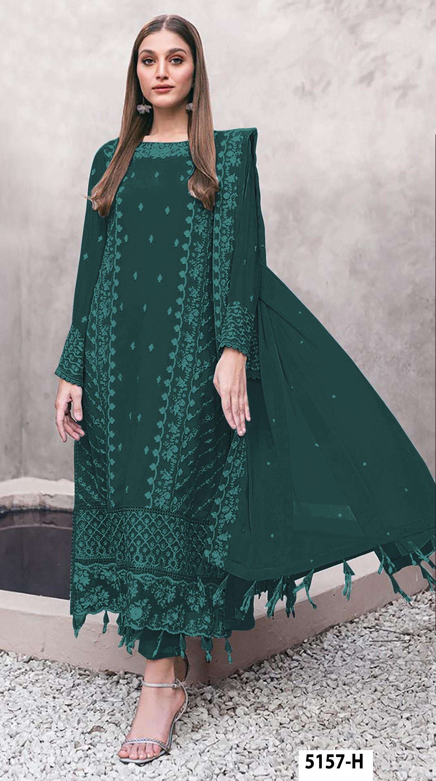 DESIGNER WEDDING PARTY WEAR STRAIGHT FAUX GEORGETTE RAMA GREEN PAKISTANI SALWAR SUIT JG 5157 H