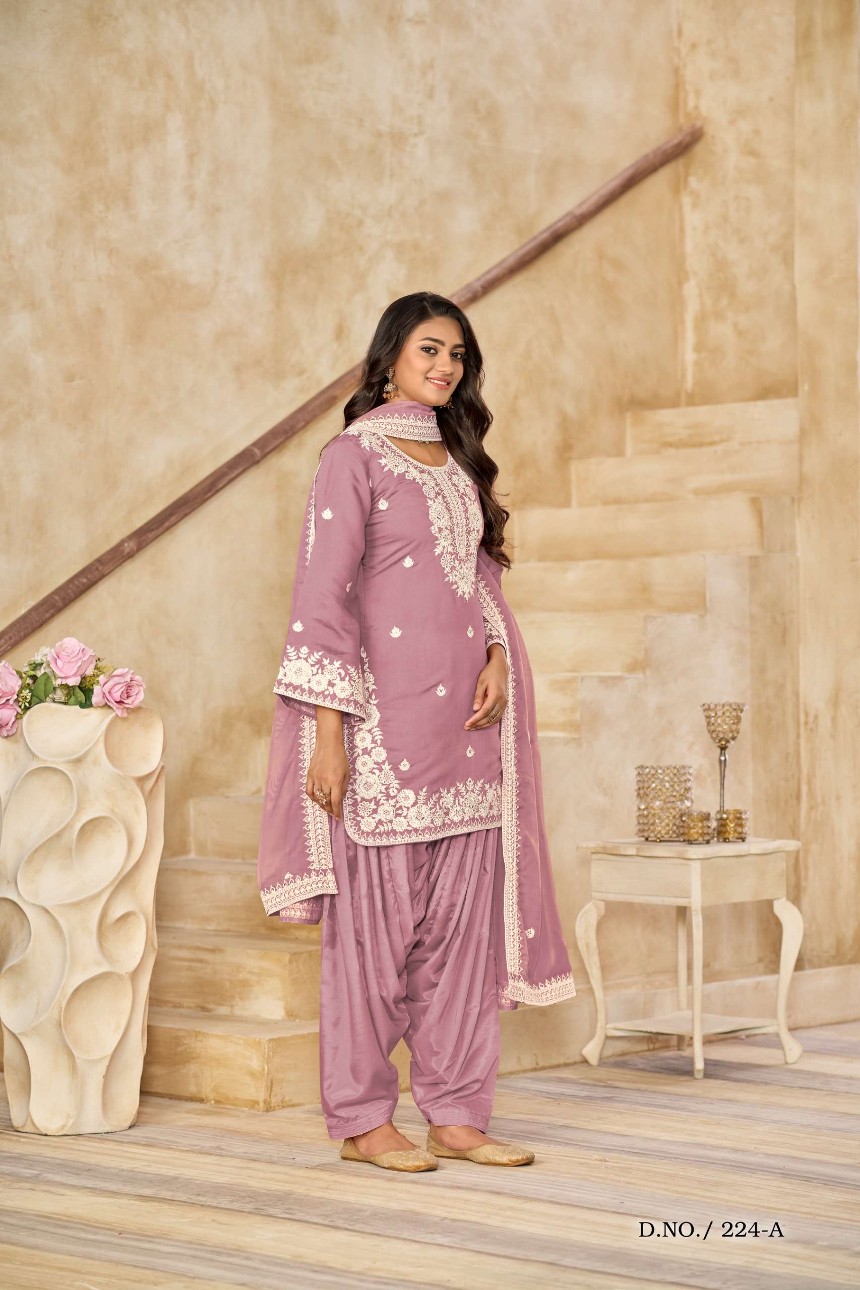 INDIA PUNJABI DESIGNER ROMAN SILK DEEP PINK PATIYALA SALWAR SUIT DRESS ANY 224 A