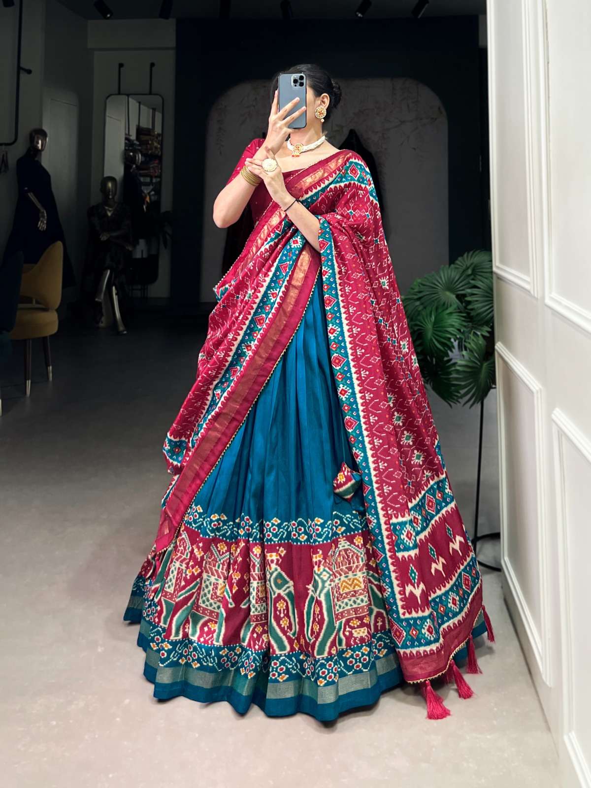 INDIAN DESIGNER BOLLYWOOD WEDDING PARTY WEAR BLUE TUSSAR SILK LEHENGA CHOLI LNB 1221 B