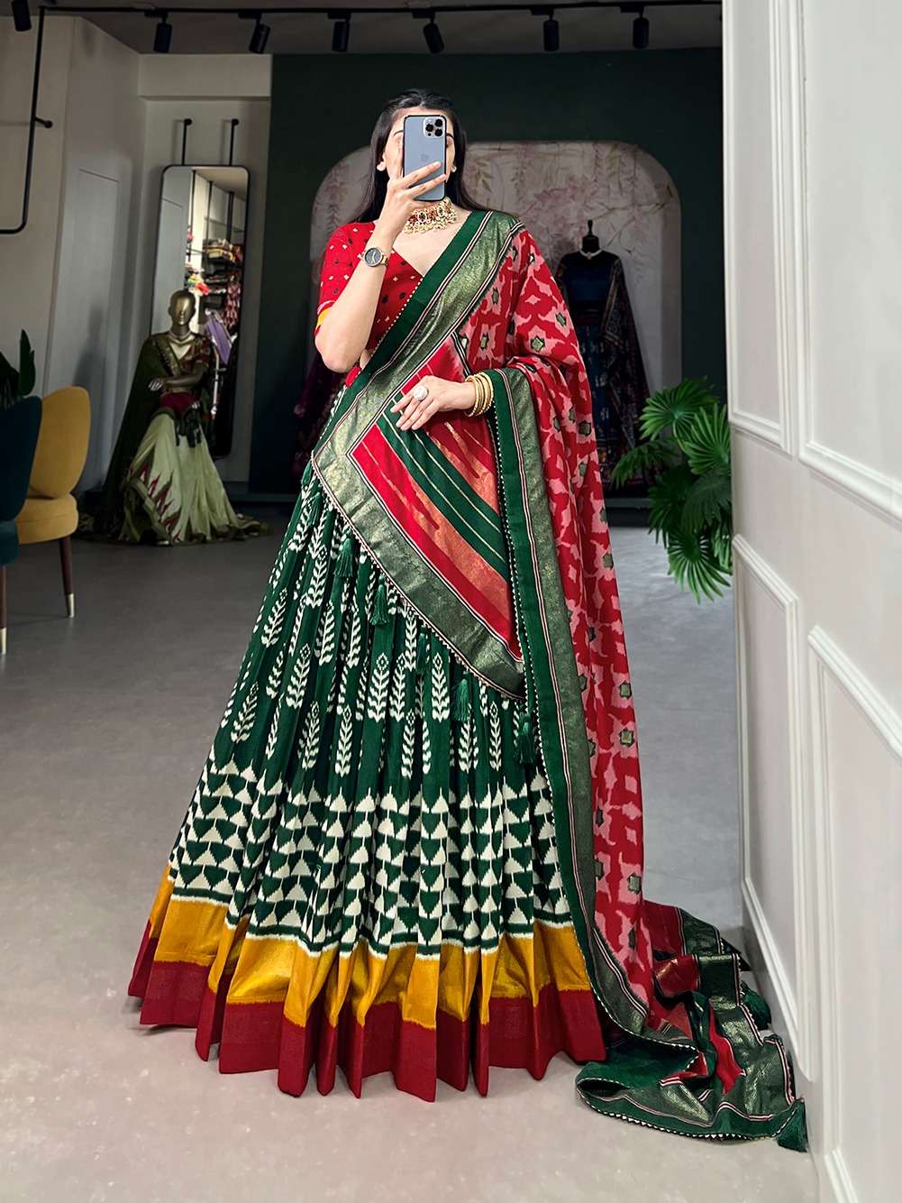 INDIAN DESIGNER BOLLYWOOD WEDDING PARTY WEAR GREEN TUSSAR SILK LEHENGA CHOLI LNB 1208 C