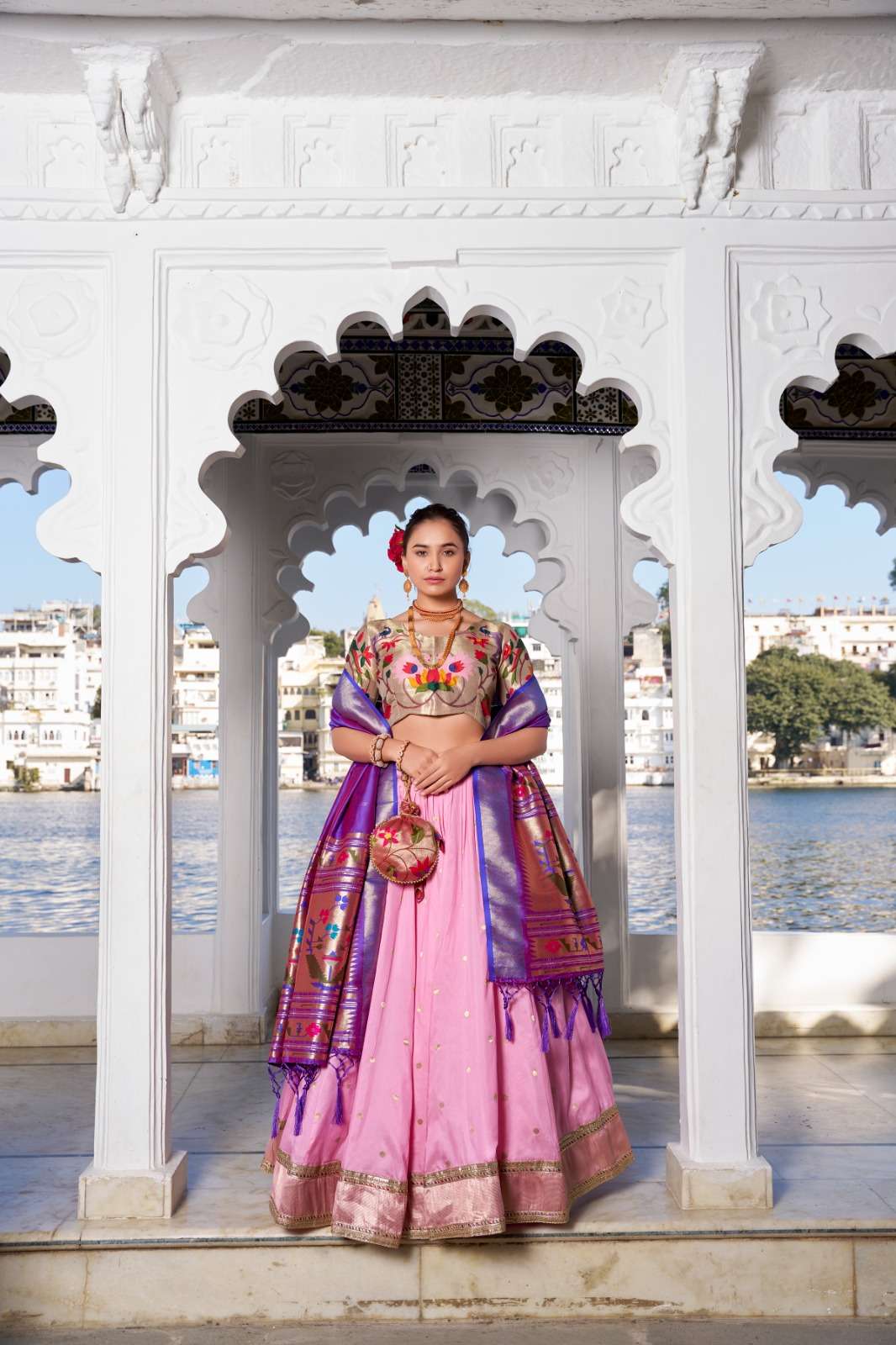 INDIAN DESIGNER BOLLYWOOD WEDDING PARTY WEAR JACQUARD SILK PINK LEHENGA CHOLI LNB 2006 B
