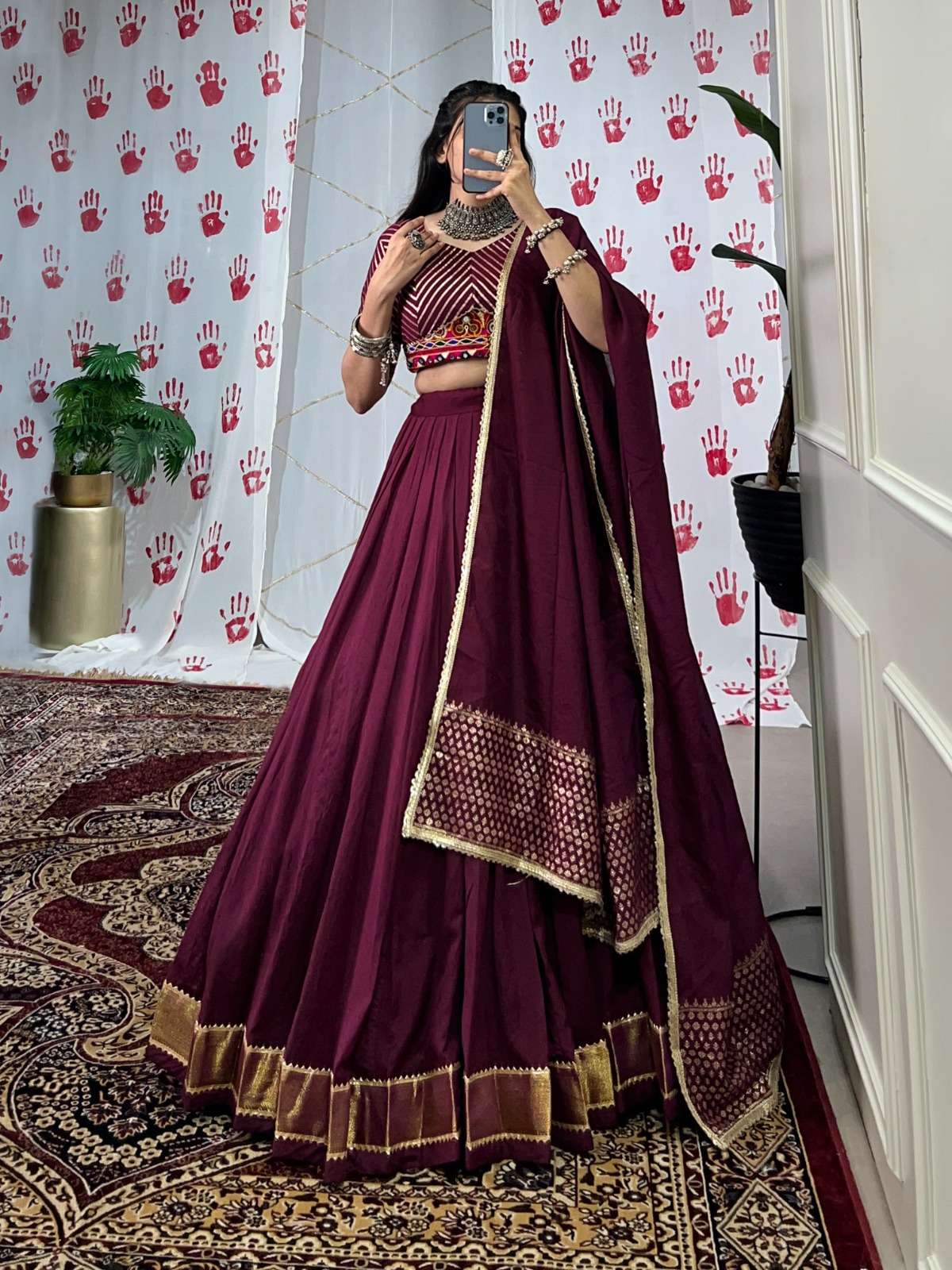INDIAN DESIGNER BOLLYWOOD WEDDING PARTY WEAR MAGENTA CHANDERI SILK LEHENGA CHOLI LNB 1747 B
