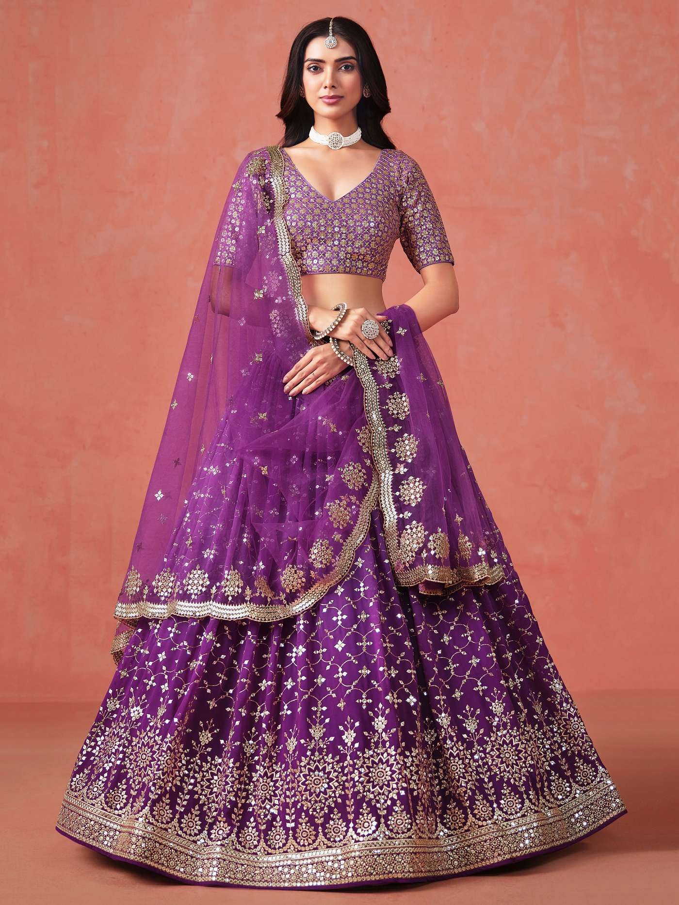 INDIAN DESIGNER BOLLYWOOD WEDDING PARTY WEAR PURPLE GEORGETTE LEHENGA CHOLI ZC 7086 G