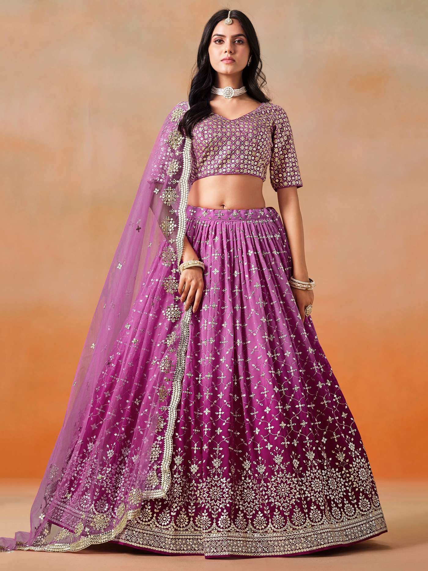 INDIAN DESIGNER BOLLYWOOD WEDDING PARTY WEAR RANI PINK GEORGETTE LEHENGA CHOLI ZC 7086 I