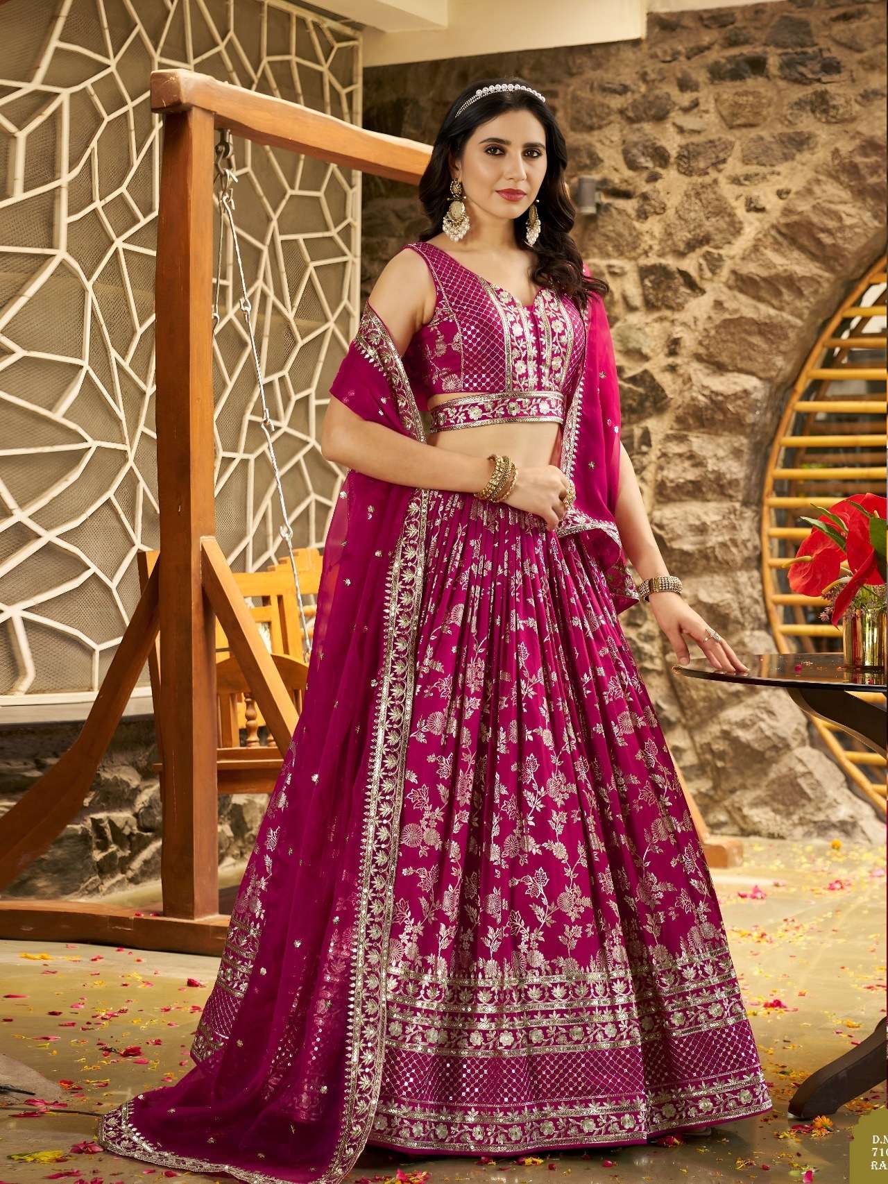 INDIAN DESIGNER BOLLYWOOD WEDDING PARTY WEAR RANI PINK JACQUARD SILK LEHENGA CHOLI ZC 7100 L