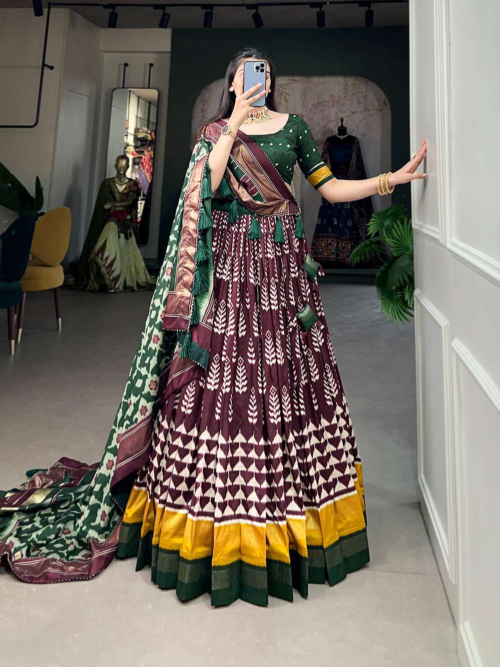 INDIAN DESIGNER BOLLYWOOD WEDDING PARTY WEAR WINE TUSSAR SILK LEHENGA CHOLI LNB 1208 D