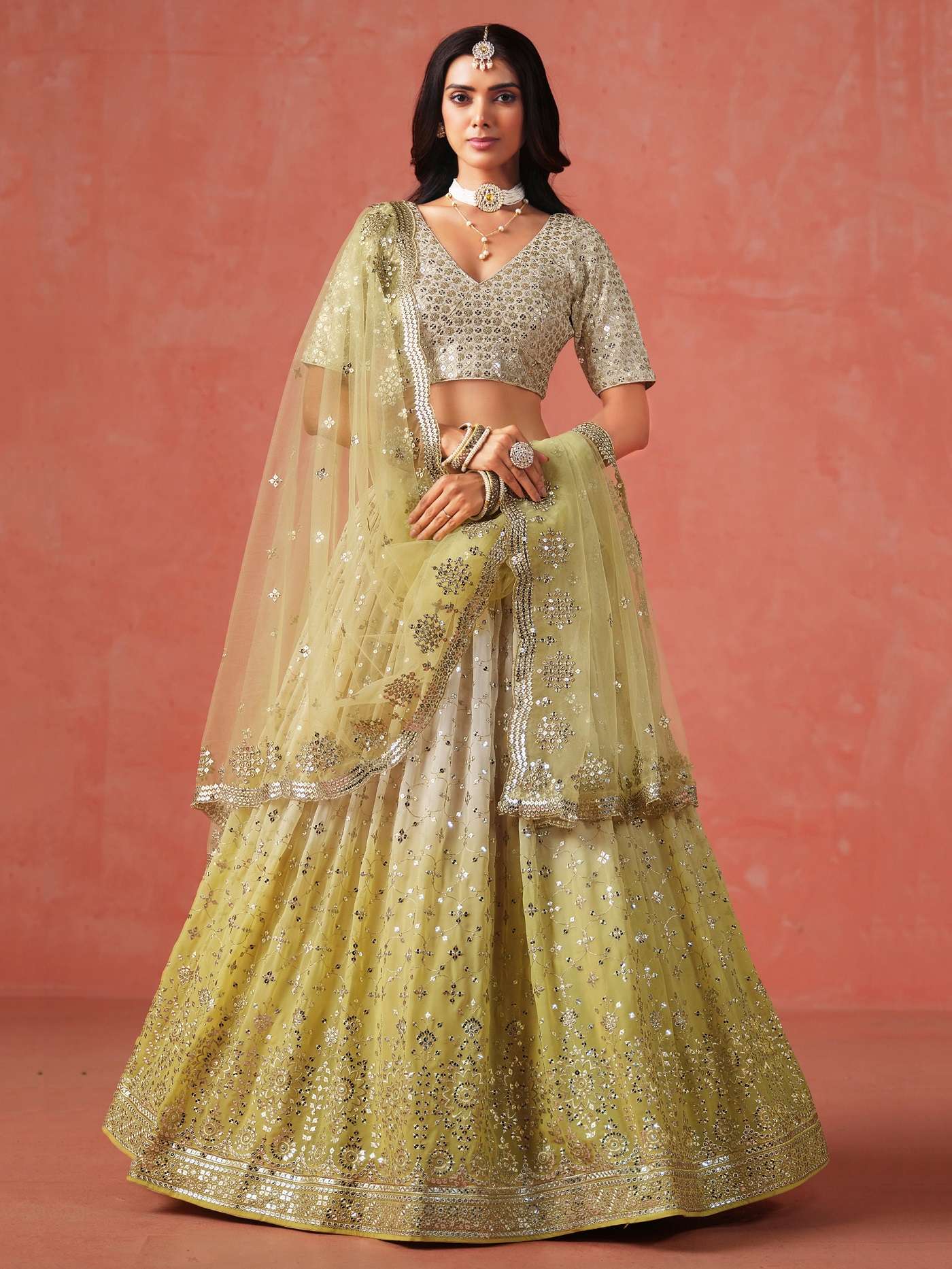 INDIAN DESIGNER BOLLYWOOD WEDDING PARTY WEAR YELLOW GEORGETTE LEHENGA CHOLI ZC 7086 K