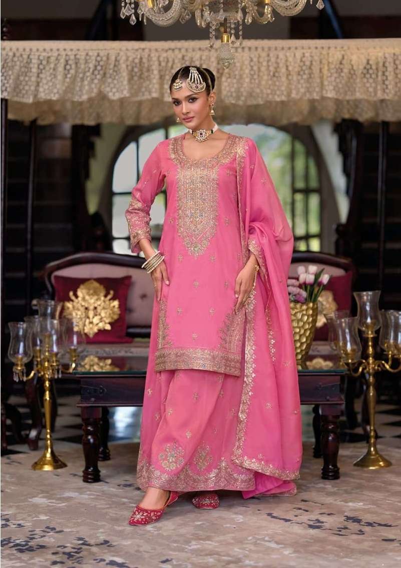 INDIAN DESIGNER FANCY WEDDING PARTY WEAR SIMAR SILK PINK SHARARA SALWAR SUIT RH COSMOS 1874