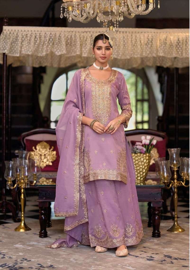 INDIAN DESIGNER FANCY WEDDING PARTY WEAR SIMAR SILK LAVENDER SHARARA SALWAR SUIT RH COSMOS 1875