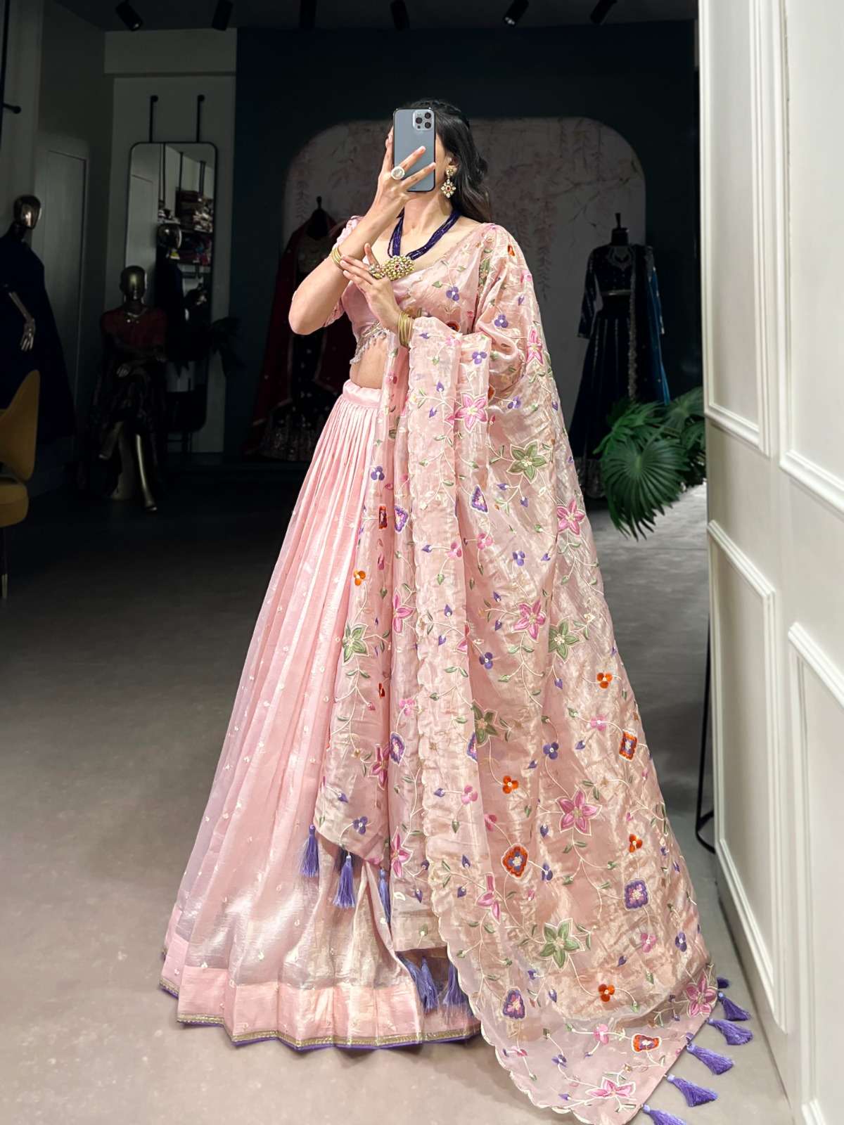 INDIAN DESIGNER PARTY WEAR HEAVY GOLD CRUSH SILK PINK LEHENGA CHOLI LNB 1426