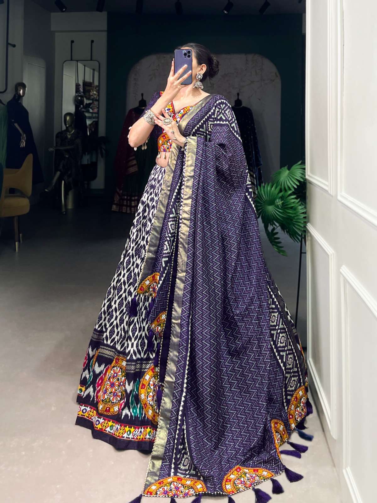 INDIAN DESIGNER TUSSAR SILK READYMADE BLUE NAVRATRI LEHENGA CHOLI LNB 1743 C