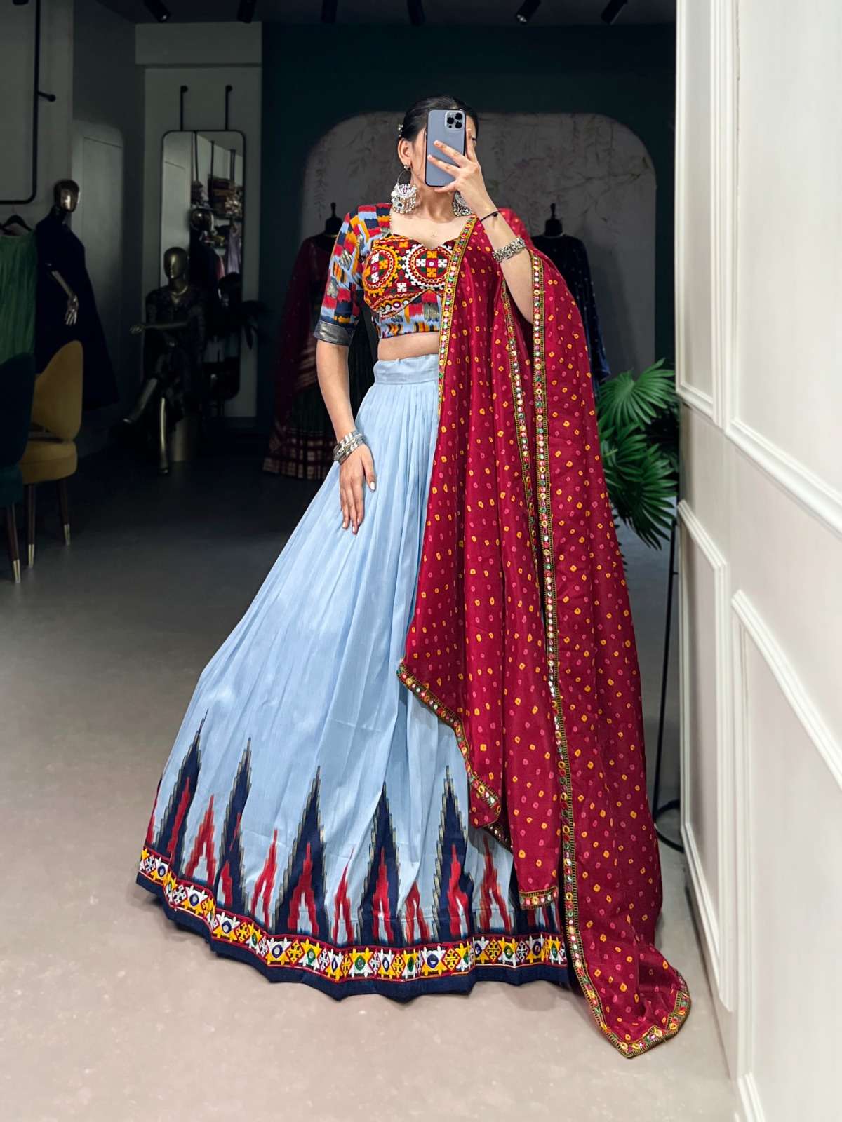 LATEST DESIGNER NAVRATRI WEDDING PARTY WEAR SKY BLUE LEHENGA CHOLI LNB 1740 A