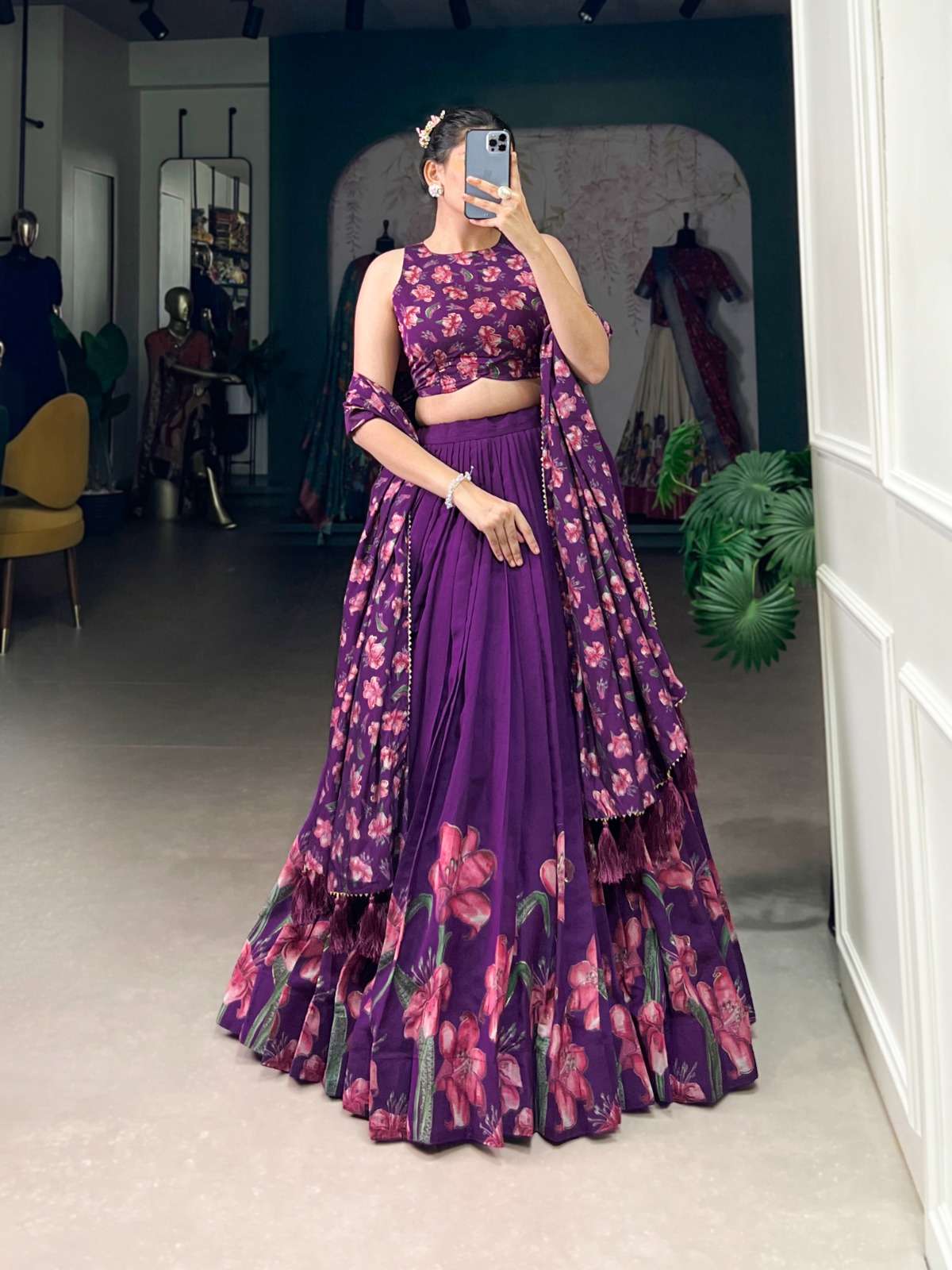 LATEST DESIGNER WEDDING PARTY WEAR PURPLE TUSSAR SILK LEHENGA CHOLI LNB 1233 B