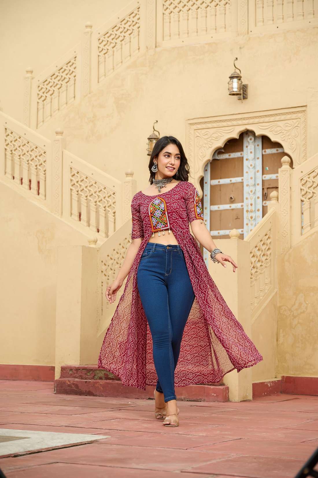 BANDHANI PRINT GEORGETTE READY MADE NAVRATRI RED KURTI COLLECTION KU 1189 A