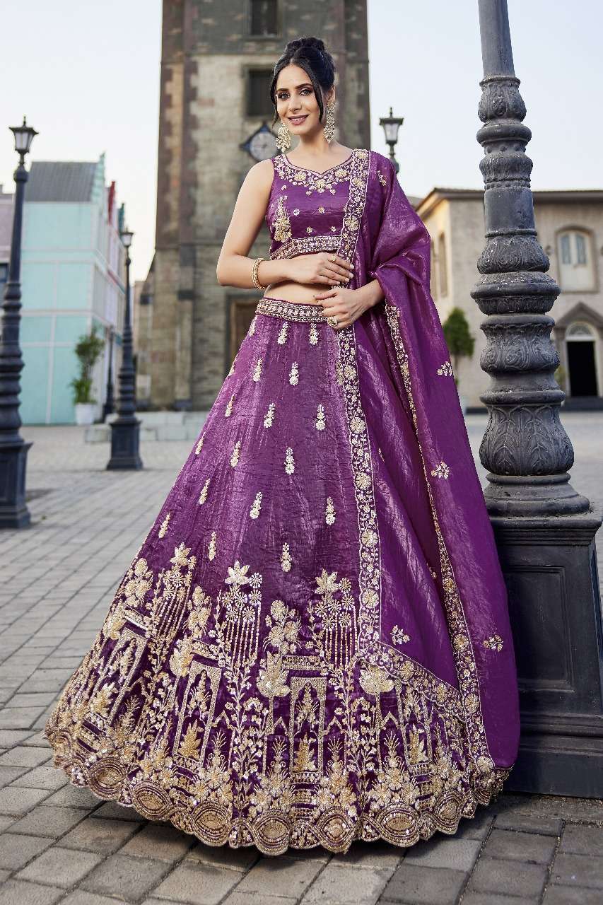 DESIGNER BOLLYWOOD BRIDAL WEDDING PARTY WEAR HAND WORK TISSUE SILK BURGANDY LEHENGA CHOLI NT 6158 A