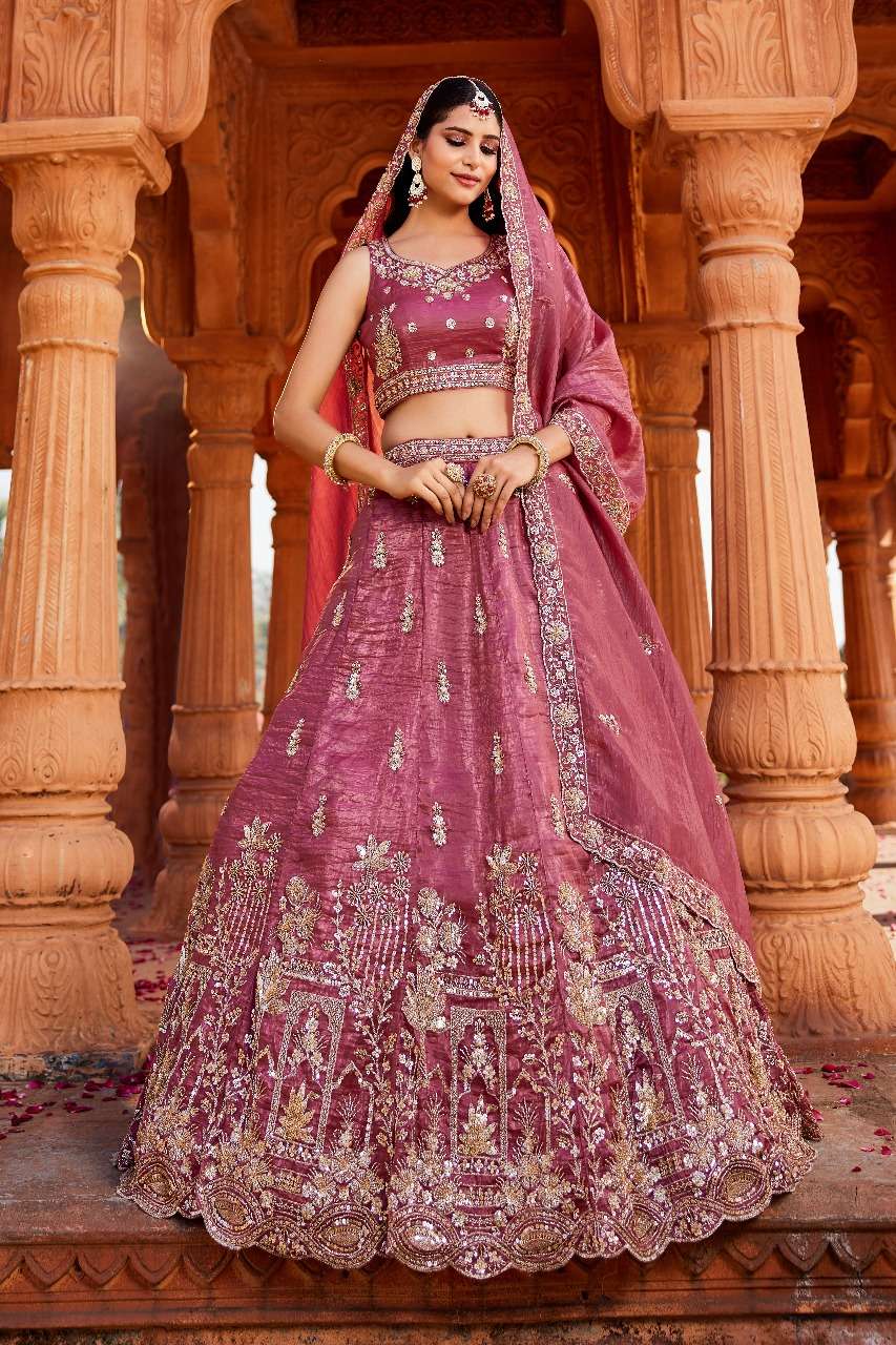 DESIGNER BOLLYWOOD BRIDAL WEDDING PARTY WEAR HAND WORK TISSUE SILK PINK LEHENGA CHOLI NT 6158 B
