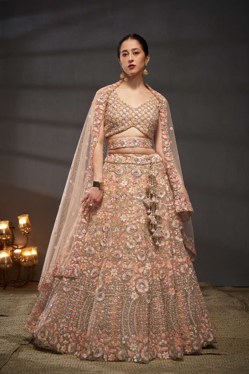 DESIGNER BOLLYWOOD BRIDAL WEDDING PARTY WEAR HEAVY CHIKU HAND WORK LEHENGA CHOLI SENHORA DRESSES 5778 A