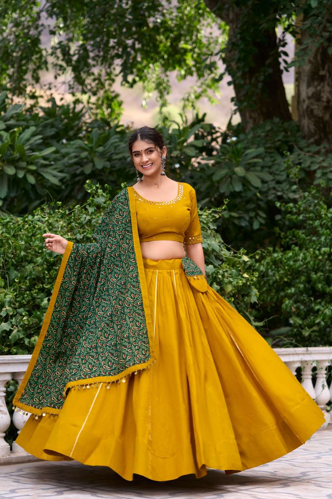 DESIGNER COTTON FABRIC YELLOW LEHENGA CHOLI FOR NAVRATRI COLLECTION LNB 1697 C