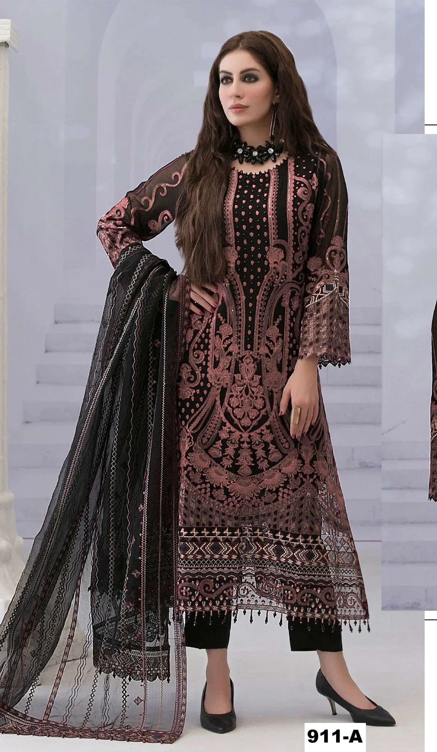 DESIGNER FANCY GEORGETTE FABRIC BLACK PAKISTANI SALWAR SUIT CPR 911 A