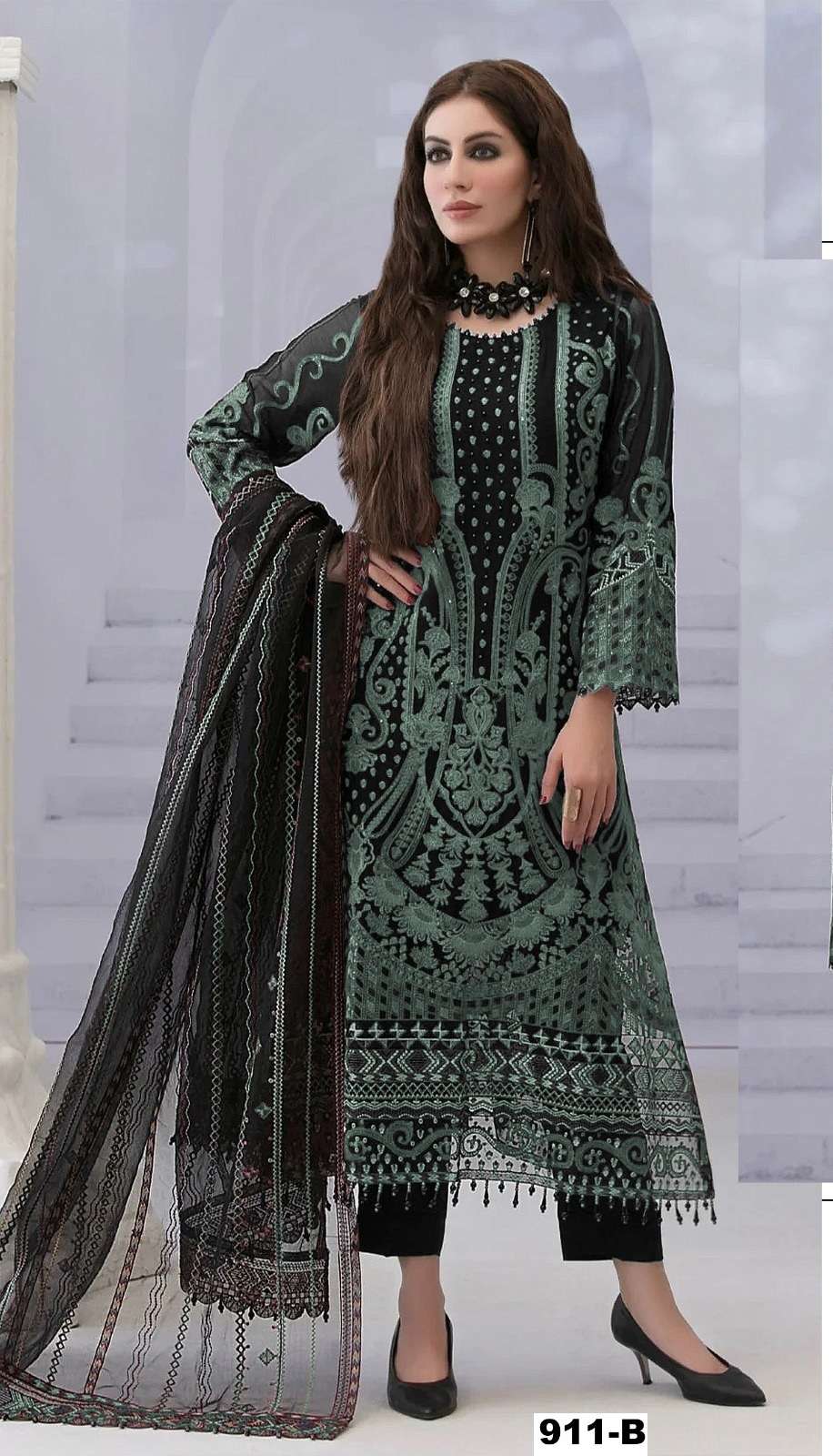 DESIGNER FANCY GEORGETTE FABRIC BLACK PAKISTANI SALWAR SUIT CPR 911 B