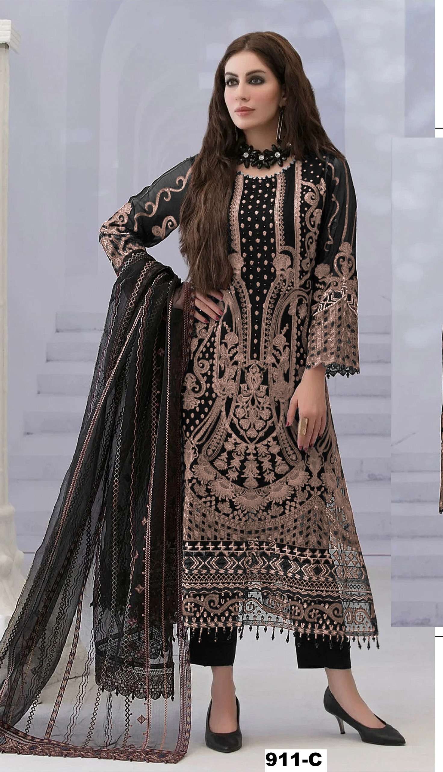 DESIGNER FANCY GEORGETTE FABRIC BLACK PAKISTANI SALWAR SUIT CPR 911 C