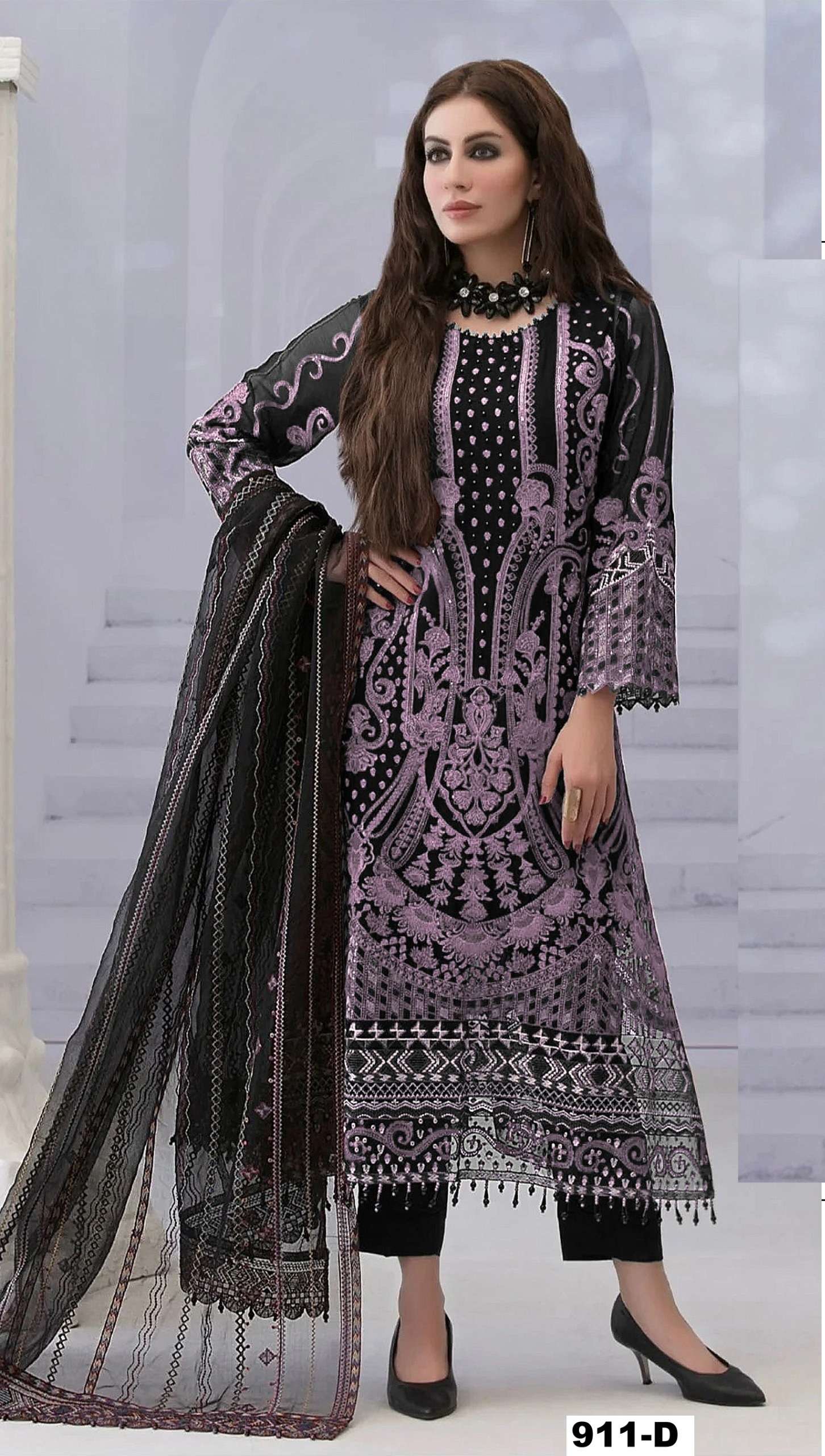 DESIGNER FANCY GEORGETTE FABRIC BLACK PAKISTANI SALWAR SUIT CPR 911 D