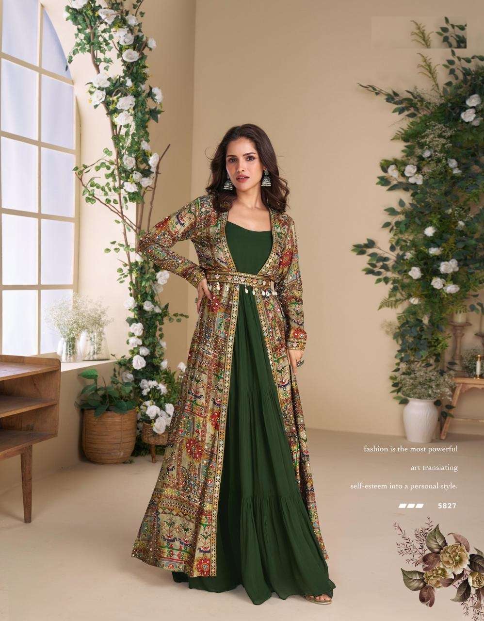 DESIGNER FANCY GREEN SHRUG LONG SALWAR SUIT COLLECTION IN GEORGETTE SY JANVI 5827