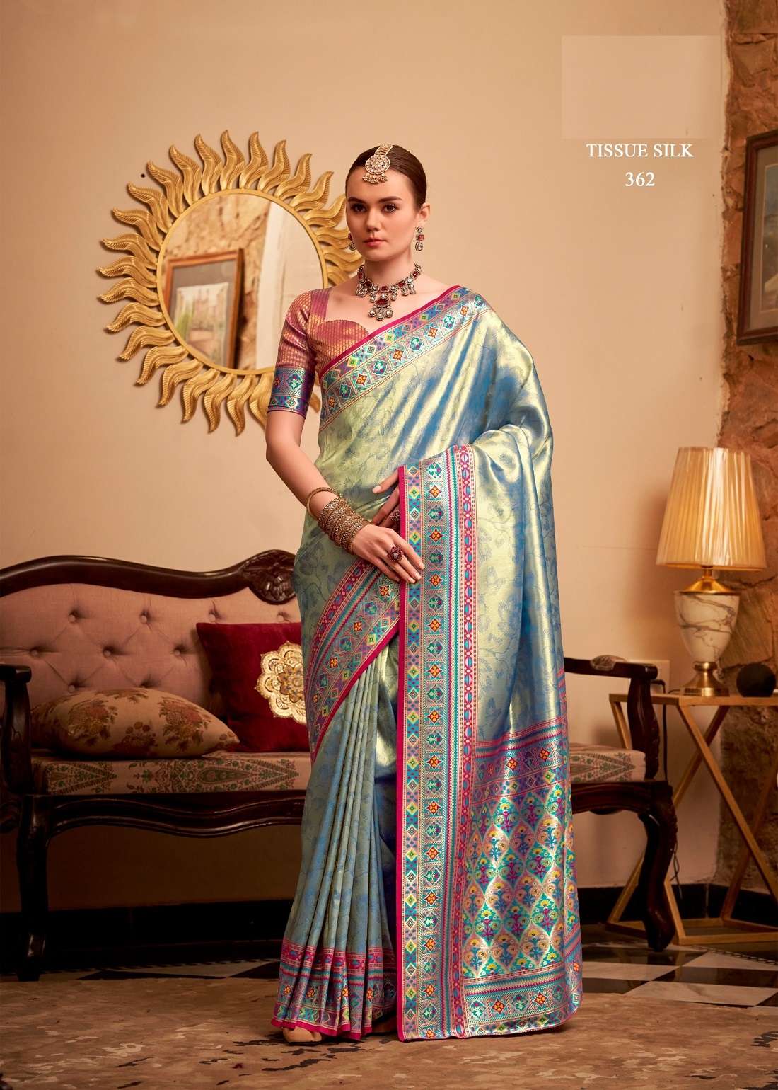 DESIGNER FANCY PARTY WEAR TISSUE SILK GREY SAREE COLLECTION SM RAJPATH 362