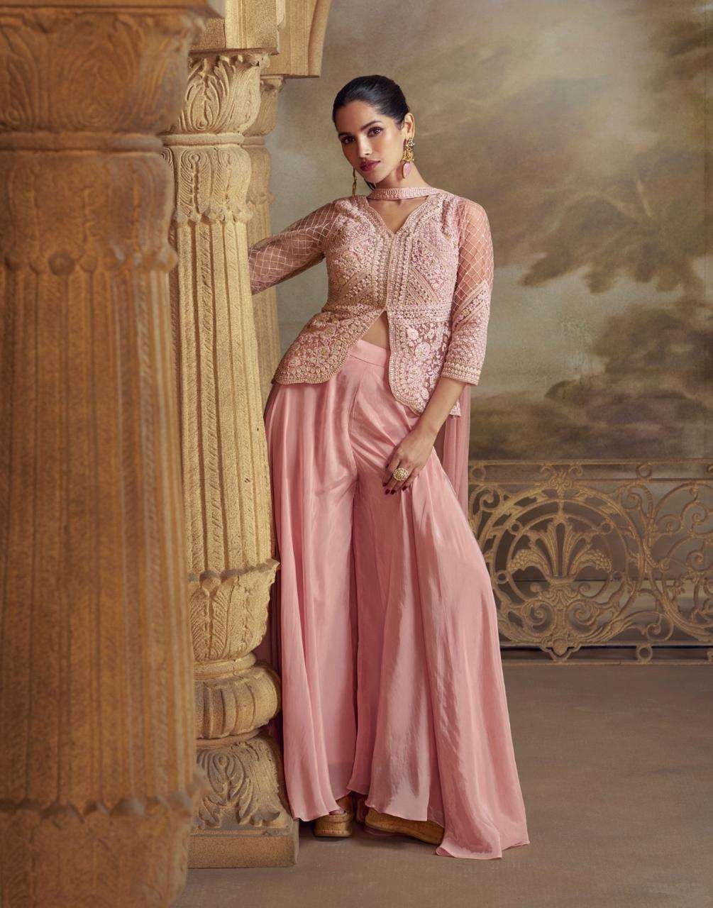 DESIGNER FANCY PINK NET TOP PLAZZO SHARARA SALWAR SUIT COLLECTION SY ZEENAT 5823