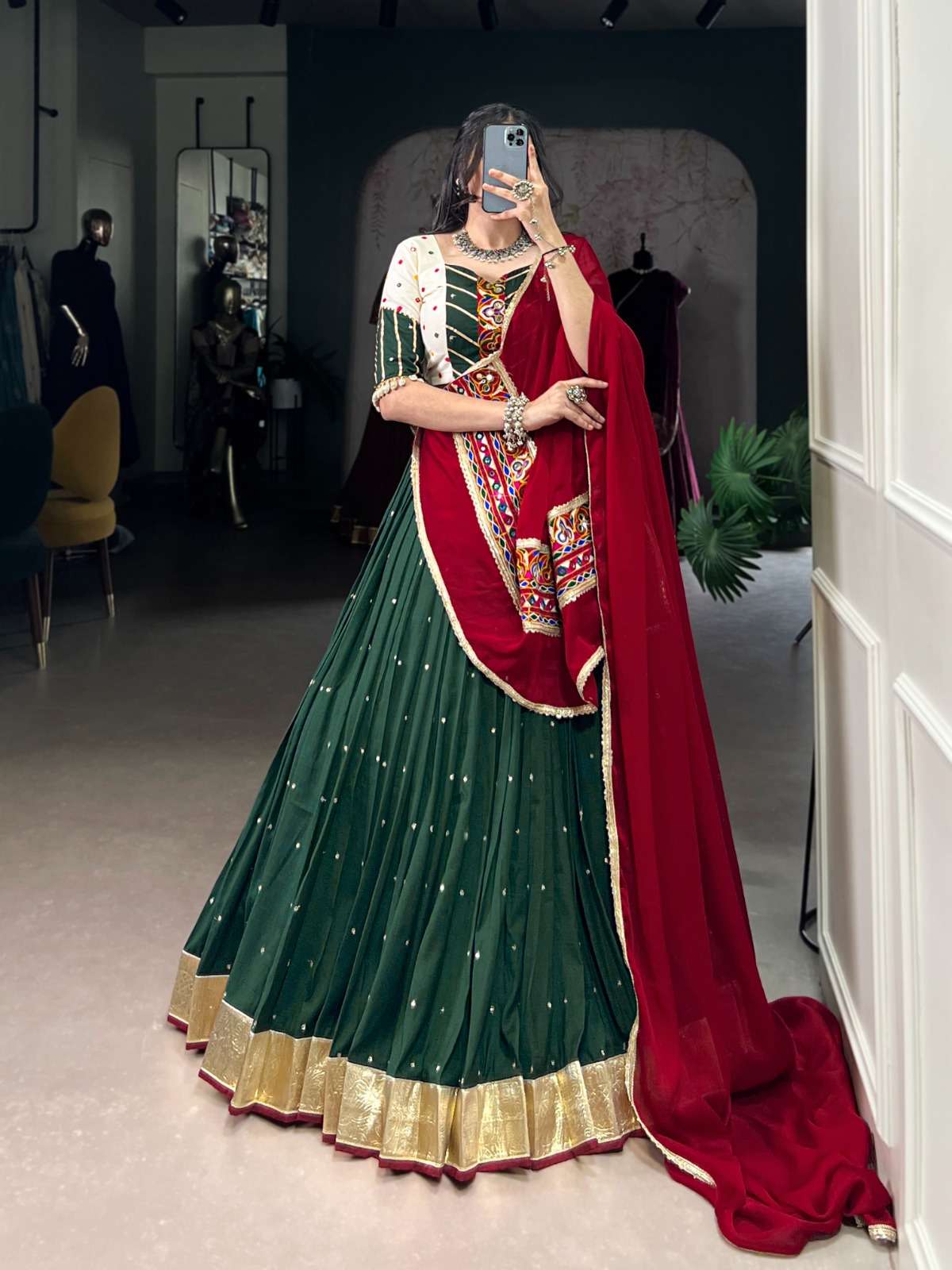 DESIGNER FANCY READYMADE FANCY GREEN NAVRATRI LEHENGA CHOLI LNB 1627