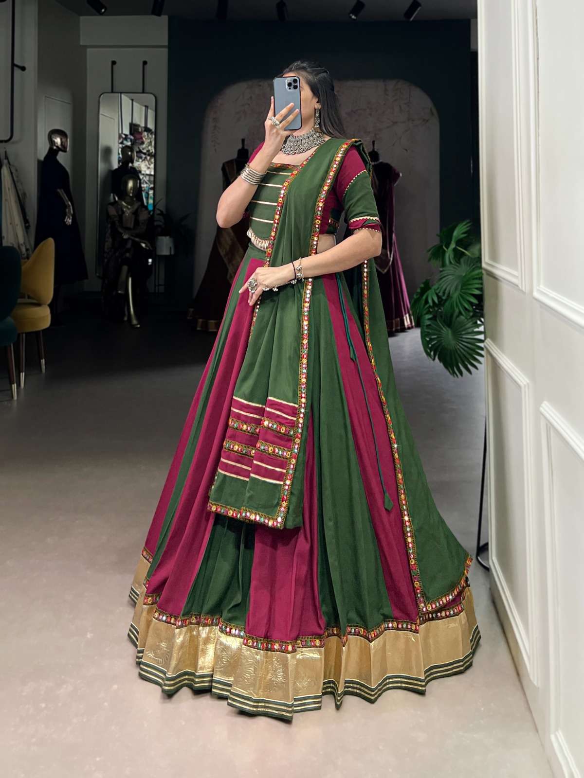 DESIGNER FANCY READYMADE FANCY GREEN PINK NAVRATRI LEHENGA CHOLI LNB 1631 A