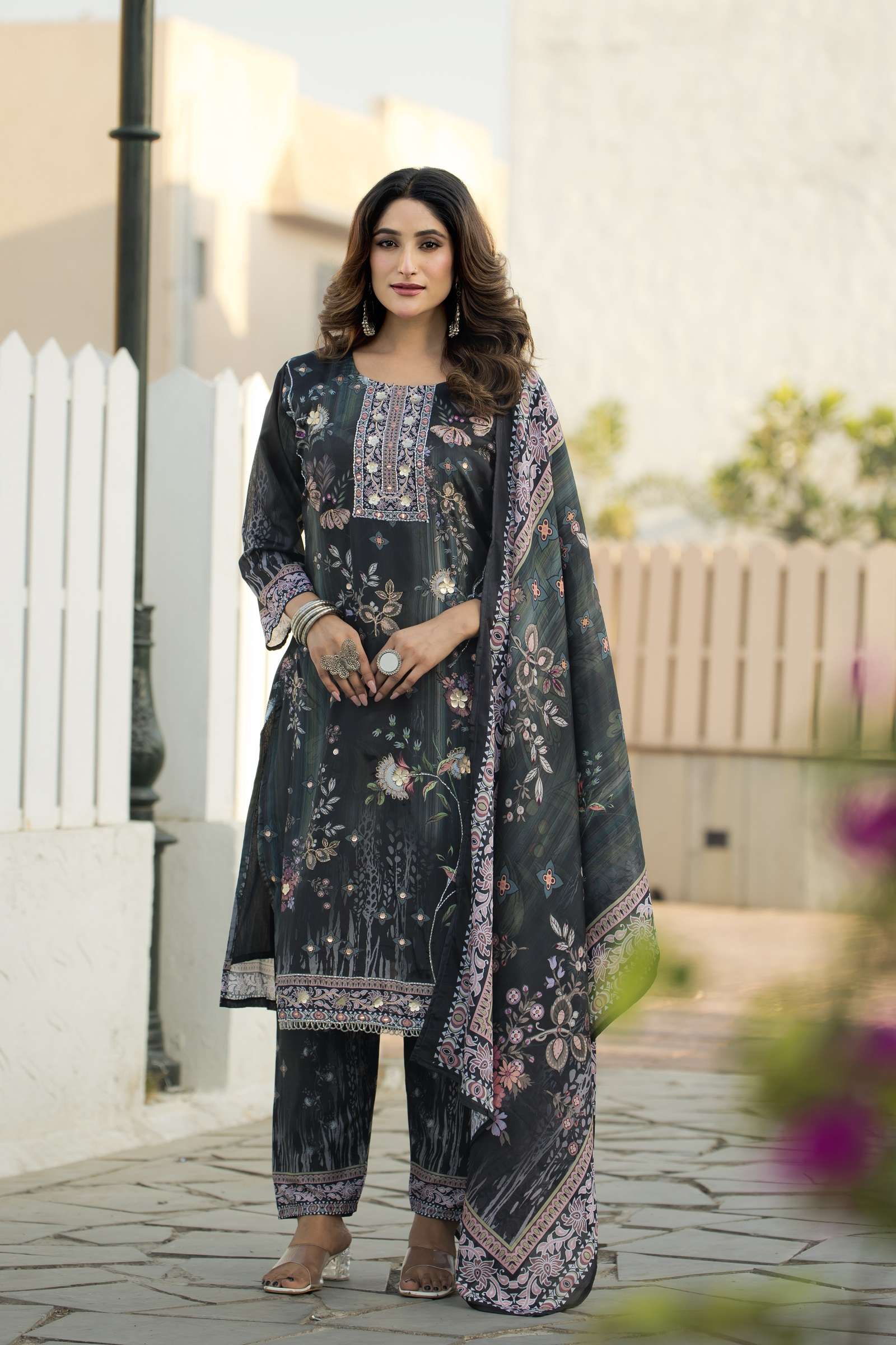 DESIGNER FANCY READYMADE PAKISTANI SALWAR SUIT IN CHINON FABRIC WITH DIGITAL PRINT TT 102