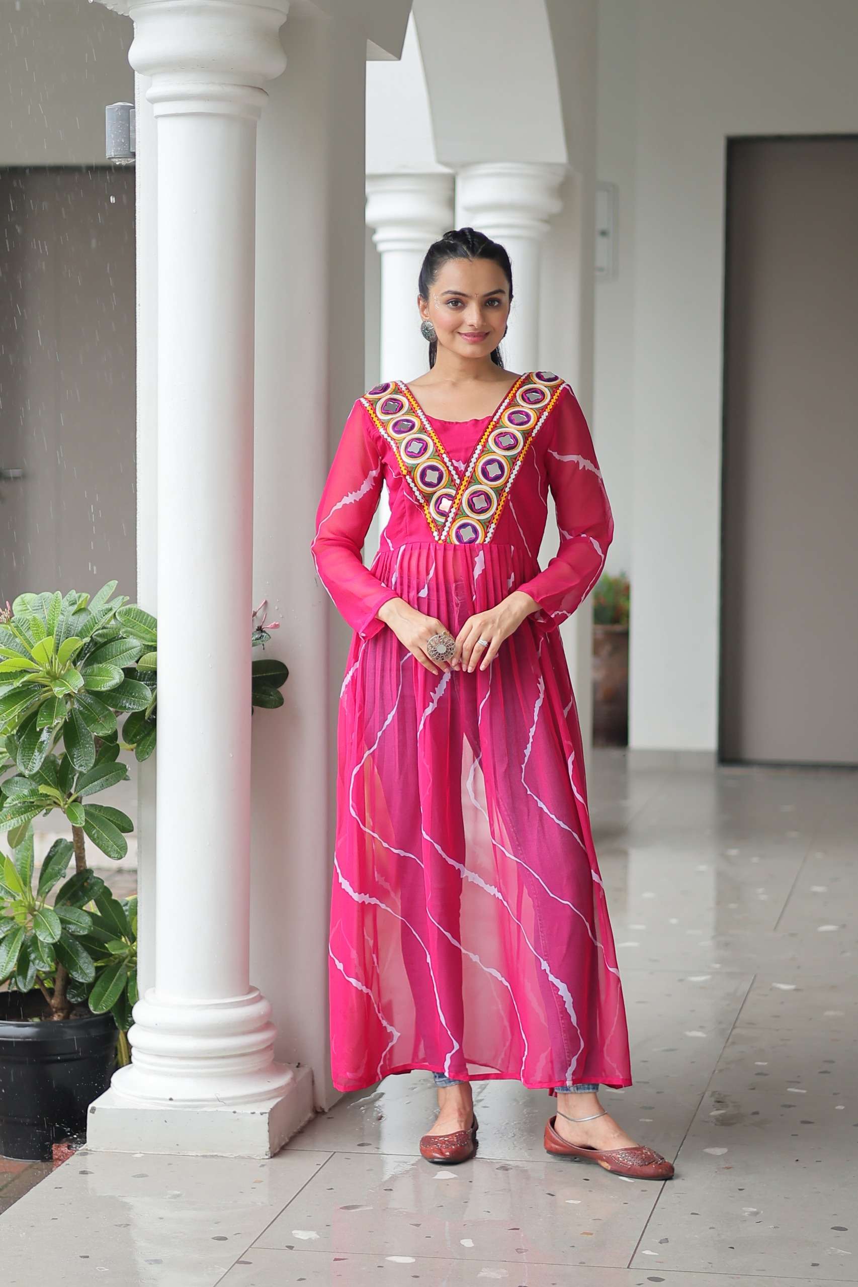 DESIGNER FANCY READYMADE PINK NAVRATRI KURTI IN GEORGETTE FABRIC KU 1181 A