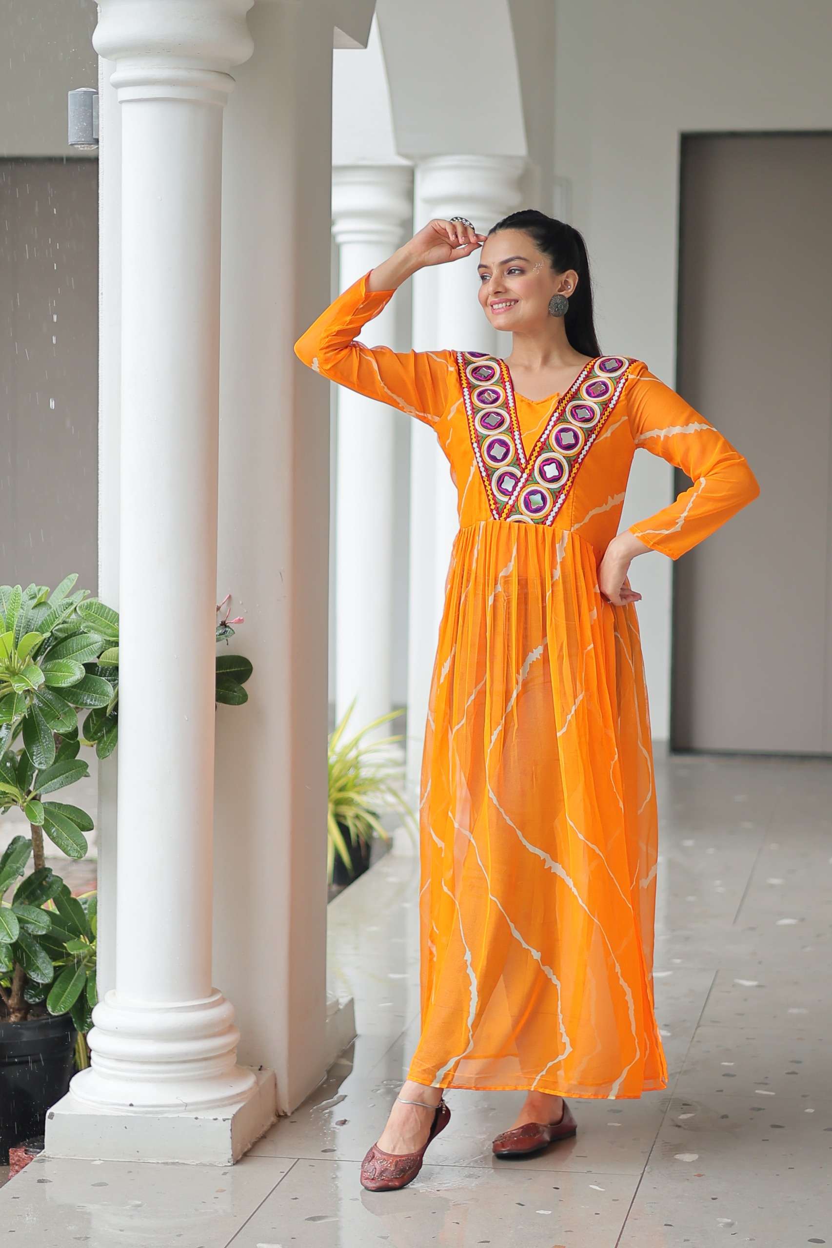 DESIGNER FANCY READYMADE YELLOW NAVRATRI KURTI IN GEORGETTE FABRIC KU 1181 B