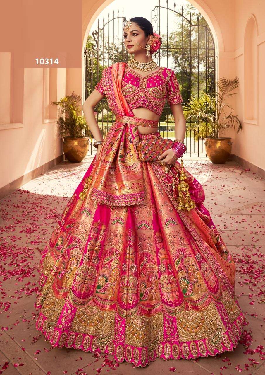 DESIGNER FANCY WEDDING BRIDAL WEAR INDIAN HEAVY BANARASI SILK PINK LEHENGA CHOLI WITH SILK DUPATTA SM ROYAL 10314