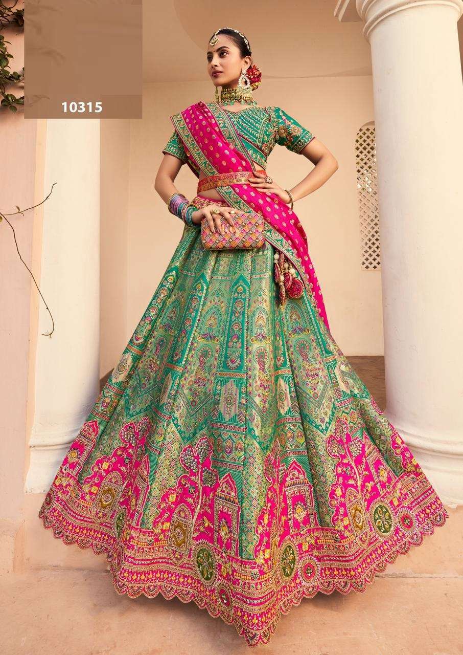 DESIGNER FANCY WEDDING BRIDAL WEAR INDIAN HEAVY BANARASI SILK GREEN LEHENGA CHOLI WITH SILK DUPATTA SM ROYAL 10315