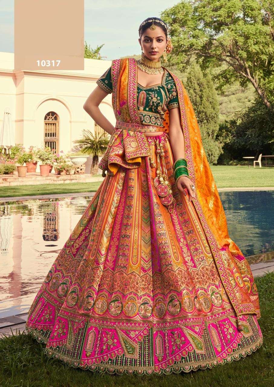 DESIGNER FANCY WEDDING BRIDAL WEAR INDIAN HEAVY BANARASI SILK YELLOW LEHENGA CHOLI WITH SILK DUPATTA SM ROYAL 10317