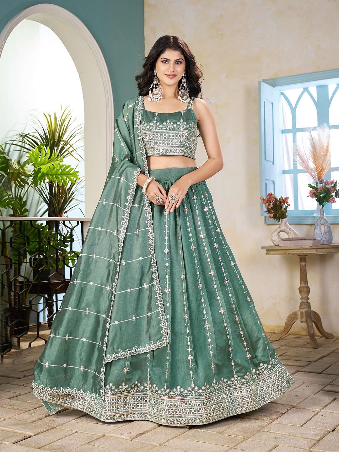 DESIGNER FANCY WEDDING PARTY WEAR BLUE SILK LEHENGA CHOLI WITH SILK DUPATTA SS 2