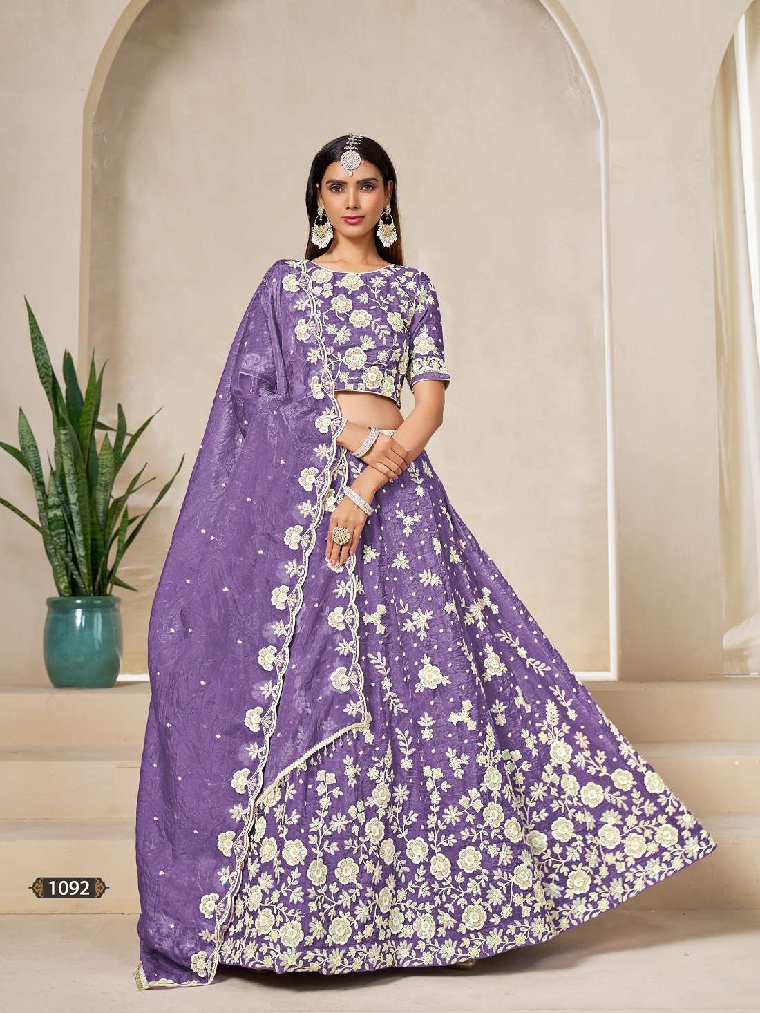DESIGNER FANCY WEDDING PARTY WEAR CRUSH ORGANZA PURPLE LEHENGA CHOLI WITH NET DUPATTA ANY MEHVISH 1092