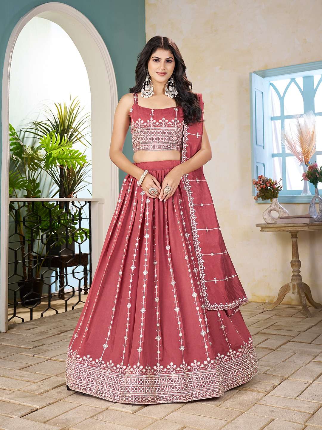 DESIGNER FANCY WEDDING PARTY WEAR DEEP PINK SILK LEHENGA CHOLI WITH SILK DUPATTA SS 1