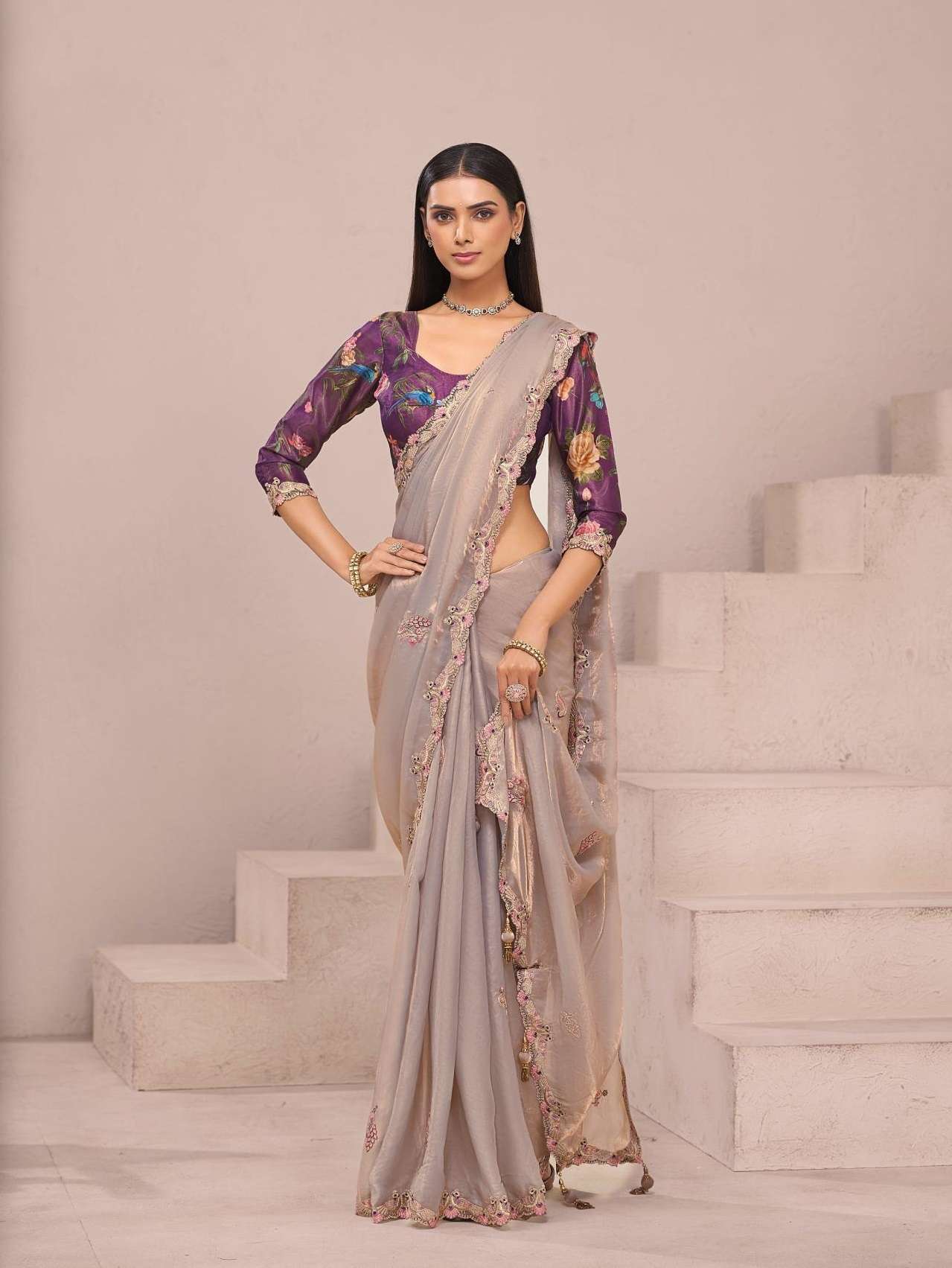 DESIGNER FANCY WEDDING PARTY WEAR FANCY SILK CHIKU SAREE COLLECTION SM TATHASTU 7707