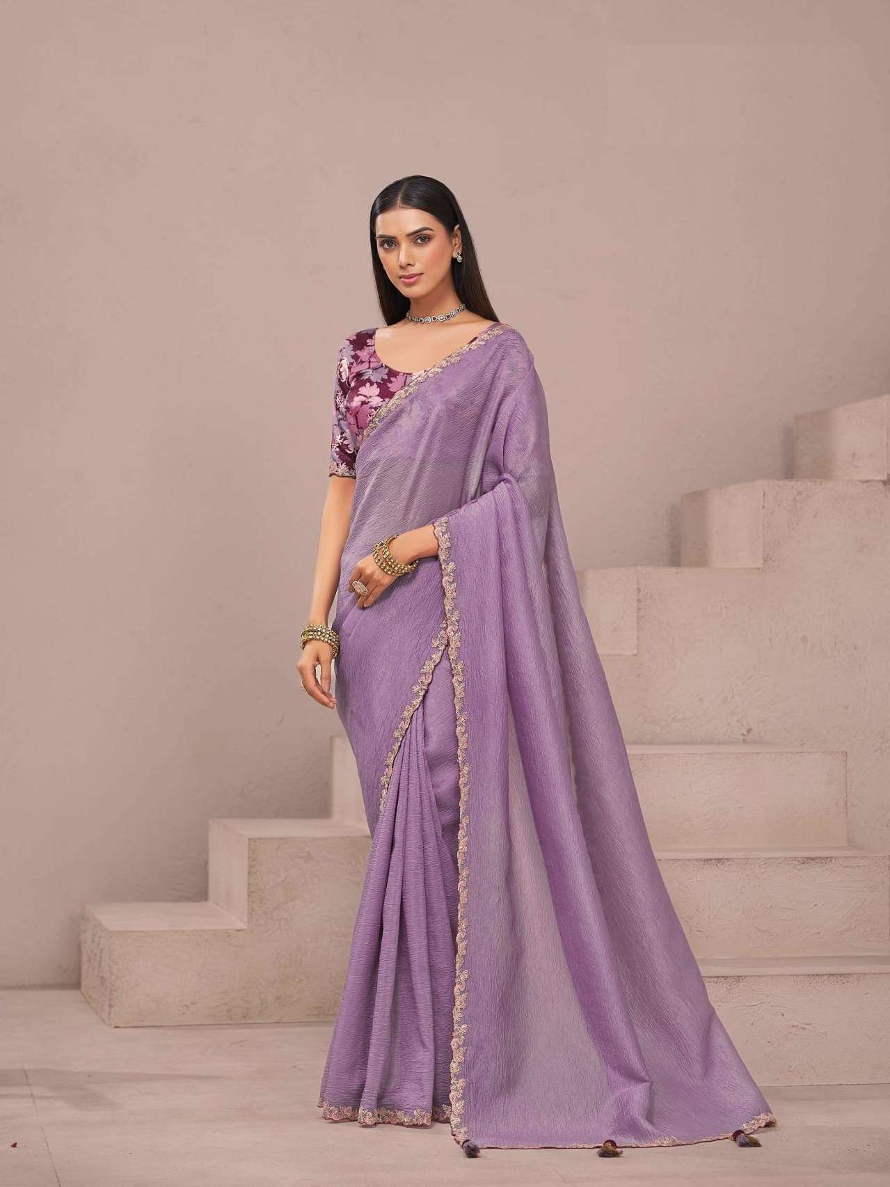 DESIGNER FANCY WEDDING PARTY WEAR FANCY SILK LAVENDER SAREE COLLECTION SM TATHASTU 7706