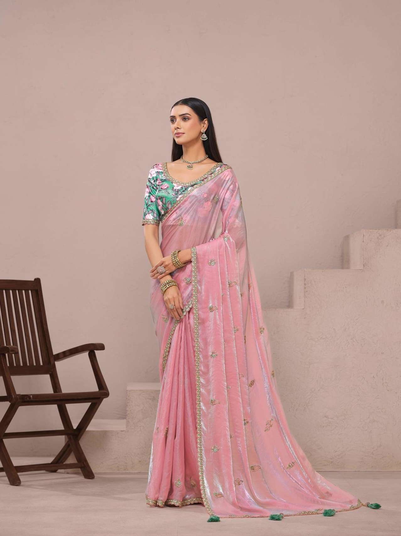 DESIGNER FANCY WEDDING PARTY WEAR FANCY SILK PINK SAREE COLLECTION SM TATHASTU 7701