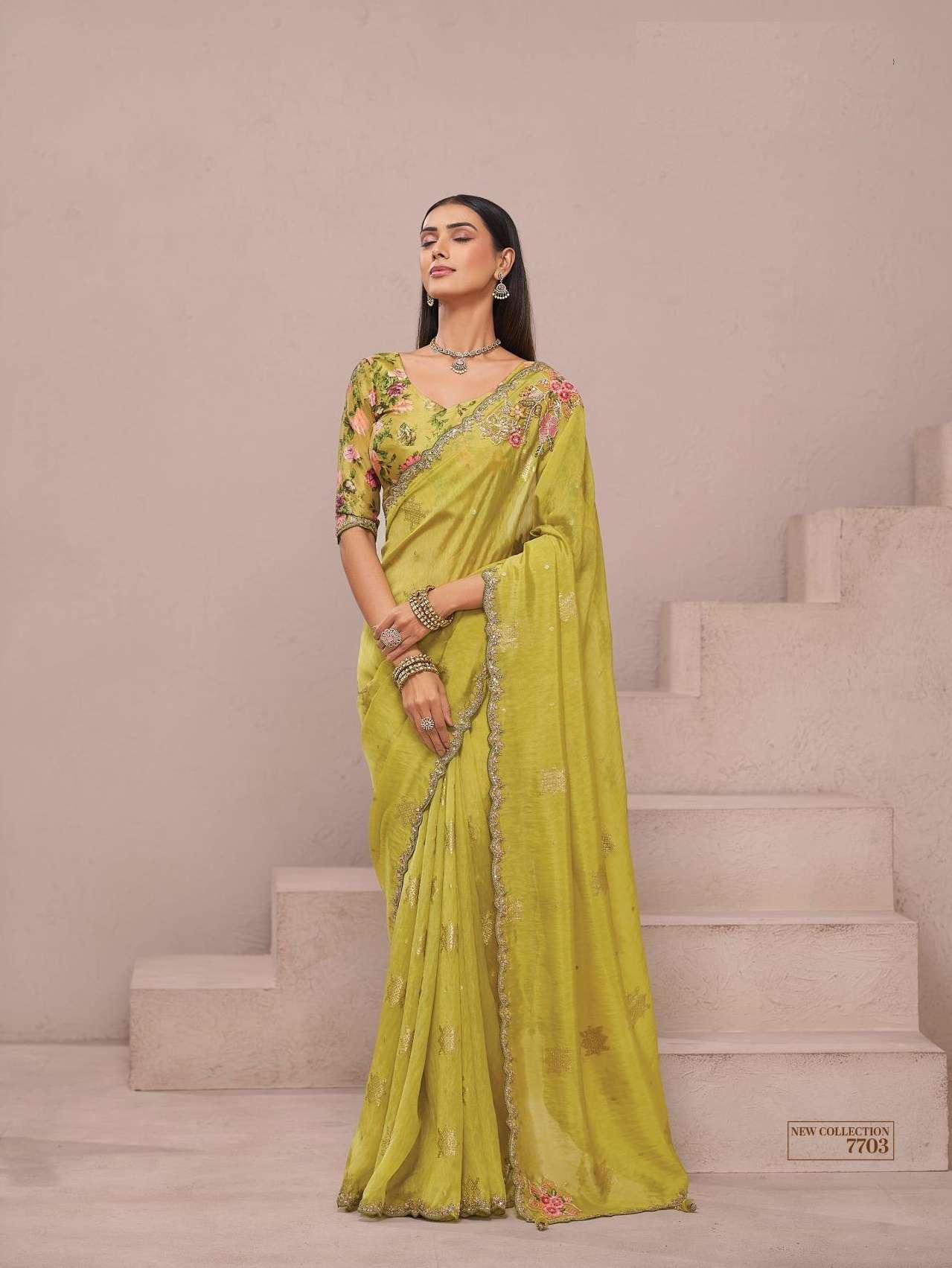 DESIGNER FANCY WEDDING PARTY WEAR FANCY SILK YELLOW SAREE COLLECTION SM TATHASTU 7703
