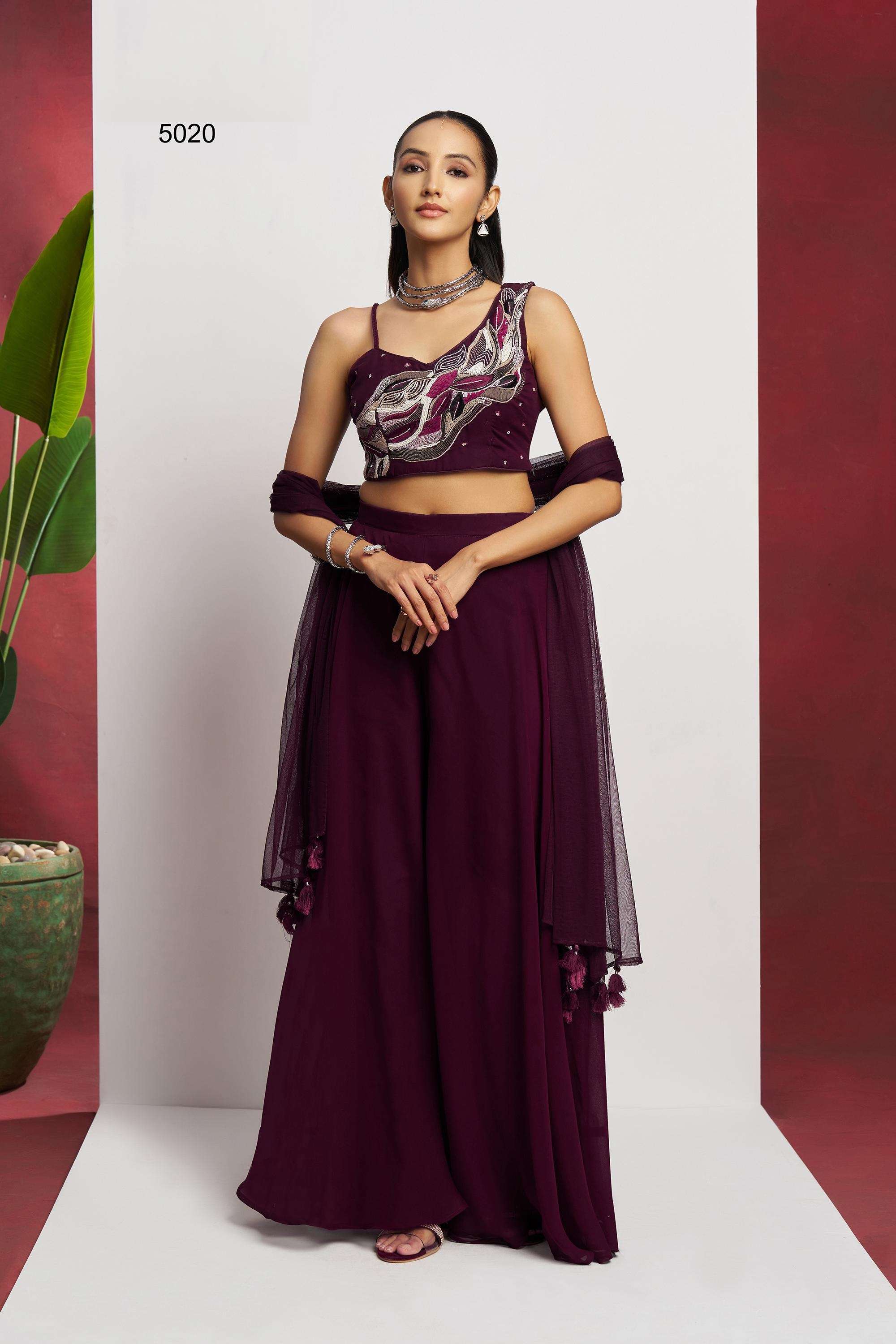 DESIGNER FANCY WEDDING PARTY WEAR GEORGETTE READYMADE MAROON SHARARA SALWAR SUIT ALZ 502
