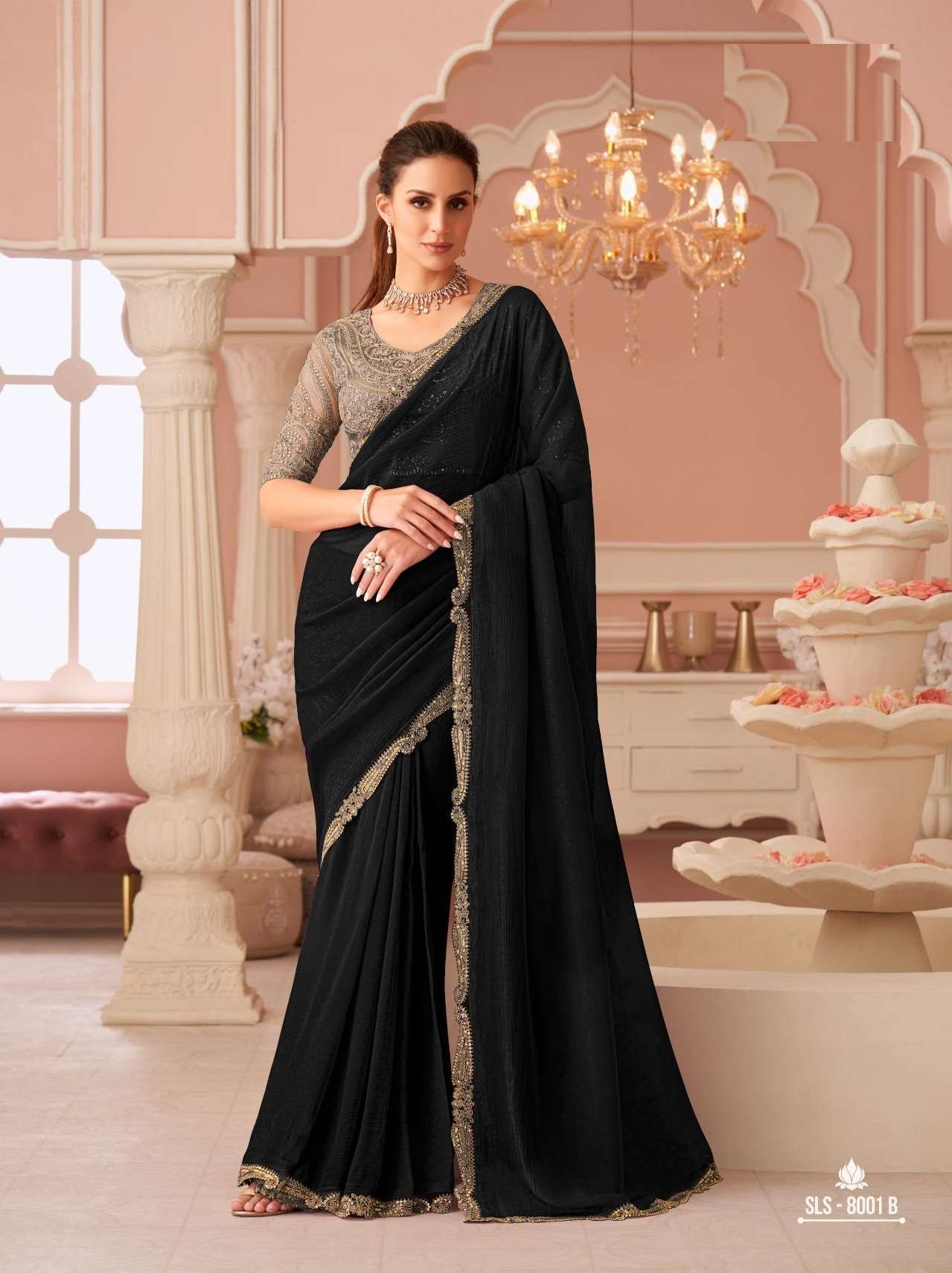 DESIGNER FANCY WEDDING PARTY WEAR INDIAN BLACK GEORGETTE SAREE COLLECTION SM TFH 8001B
