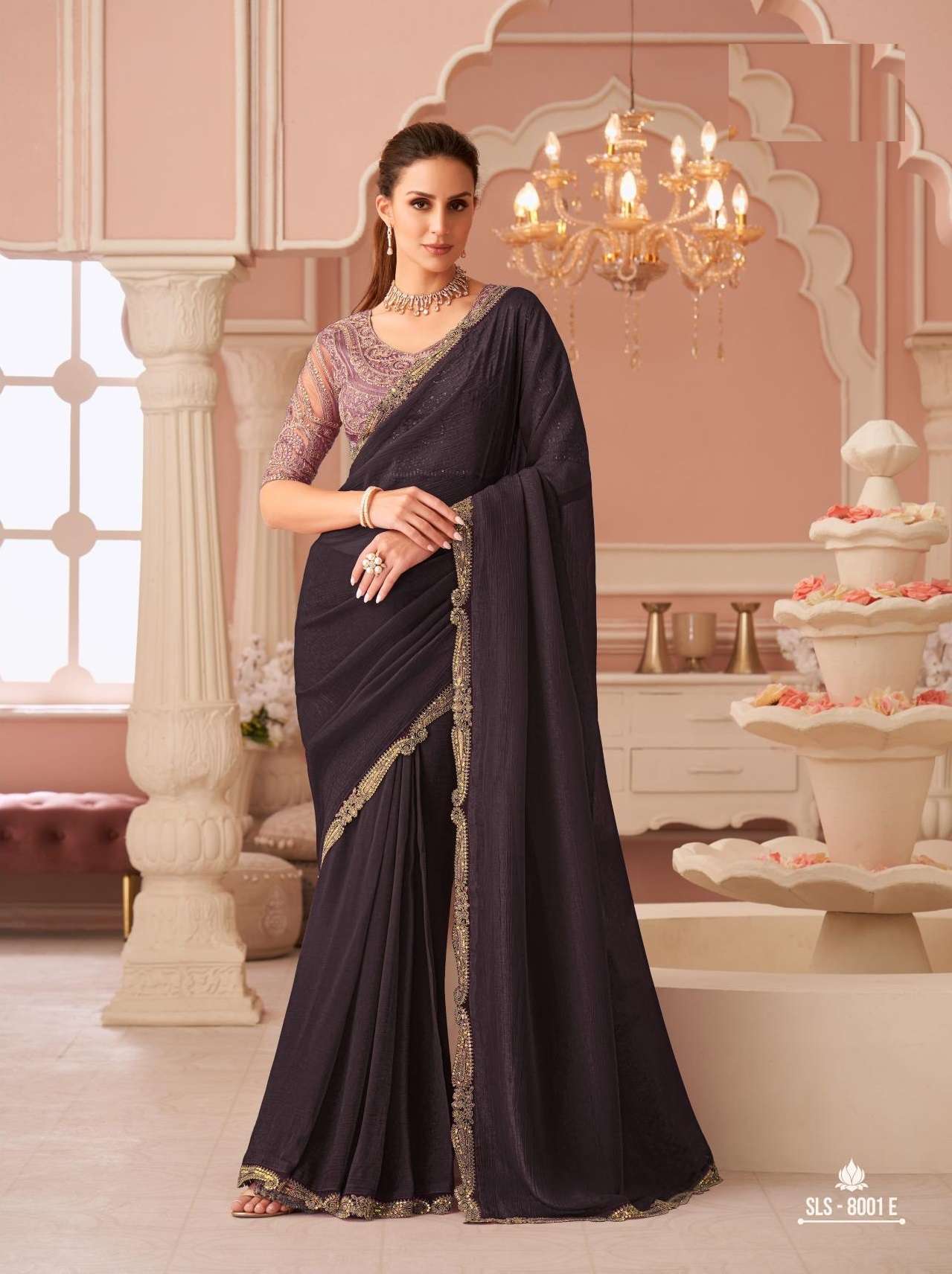 DESIGNER FANCY WEDDING PARTY WEAR INDIAN BROWN GEORGETTE SAREE COLLECTION SM TFH 8001 E